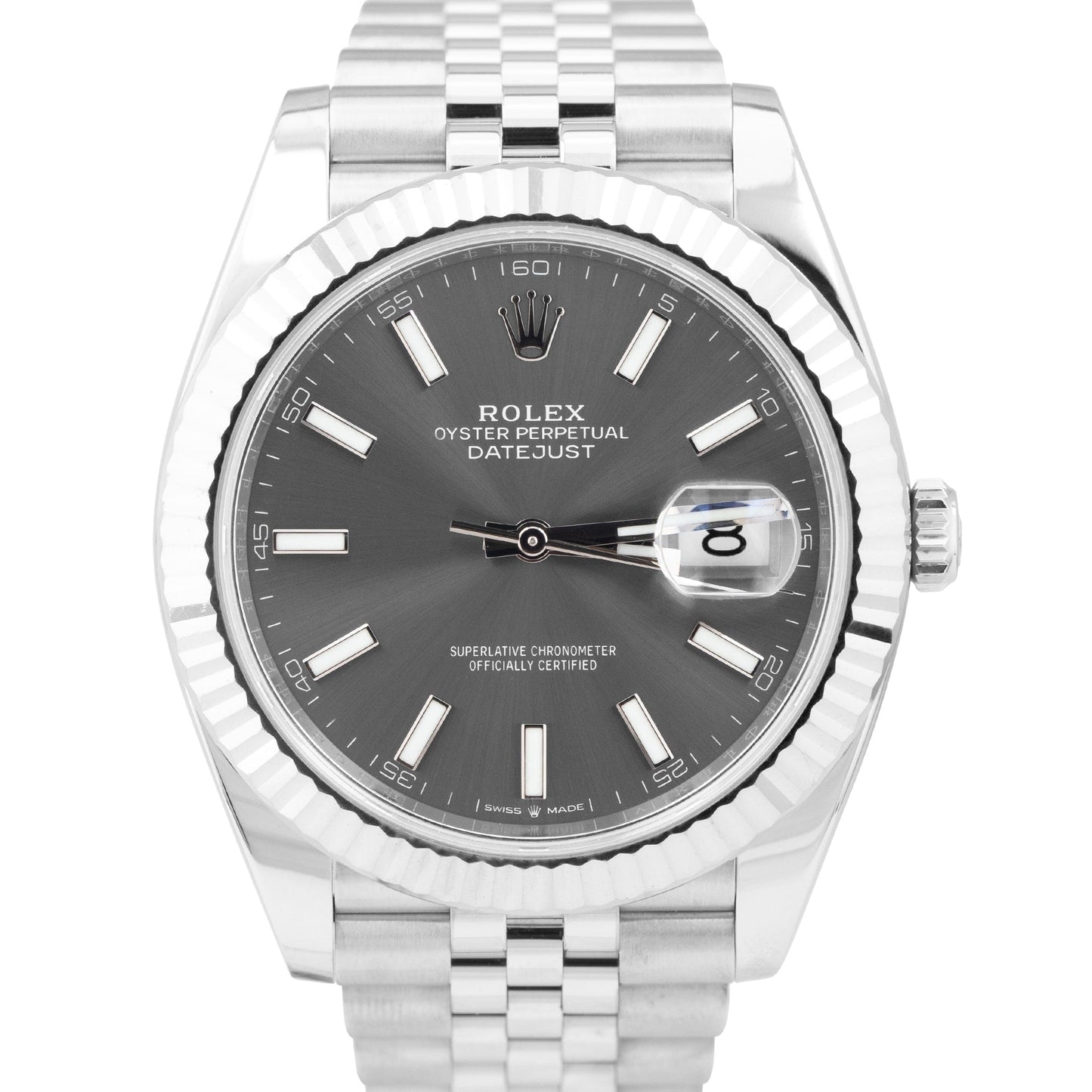 2021 CARD Rolex DateJust 41mm Slate Rhodium Steel Jubilee Watch 126334 Watch B+P
