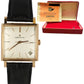 Vintage Zenith Date 18k Gold Silver Dial Black Leather 29mm Watch B&P