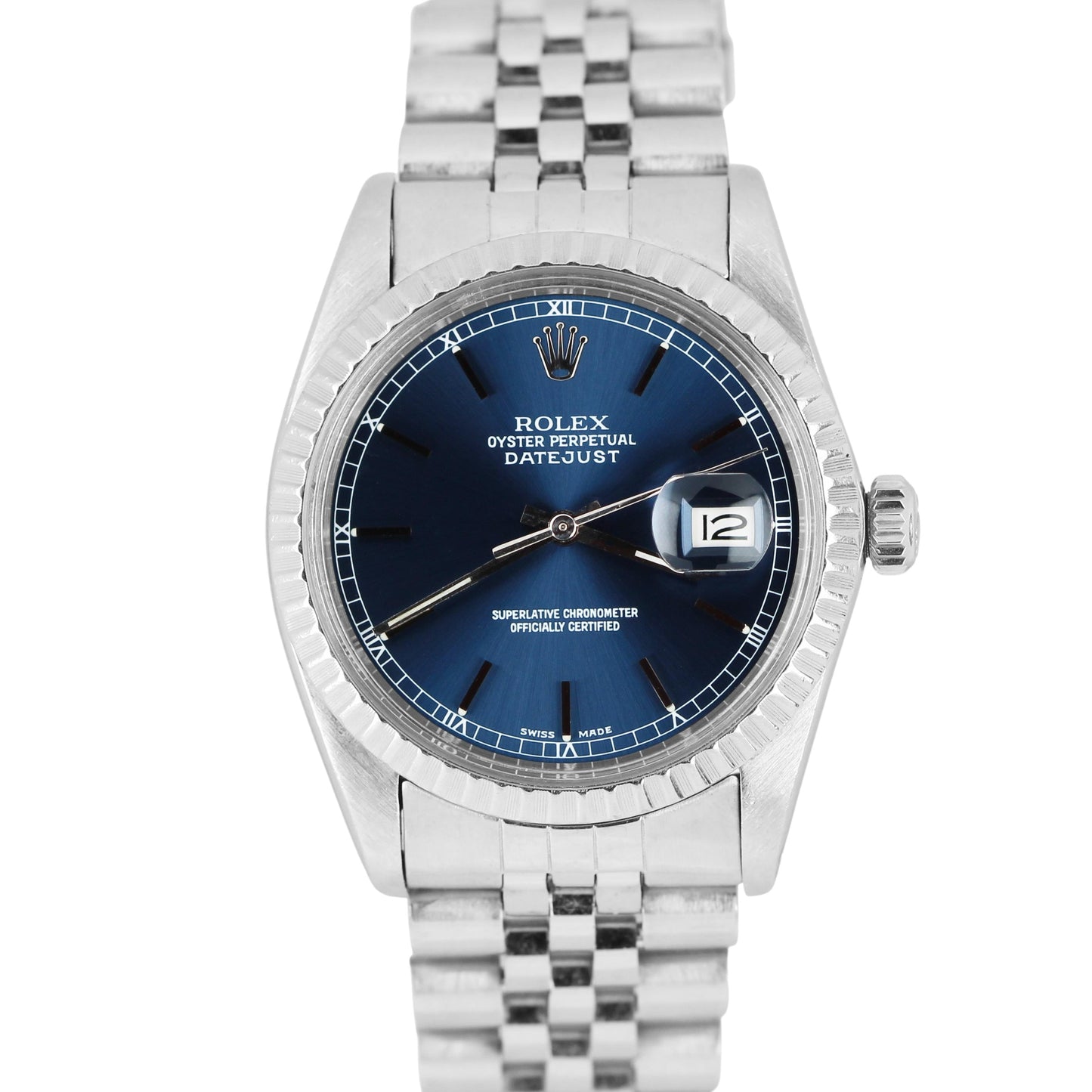 Vintage Rolex DateJust Stainless Steel Blue Dial 36mm Jubilee 16030 Watch