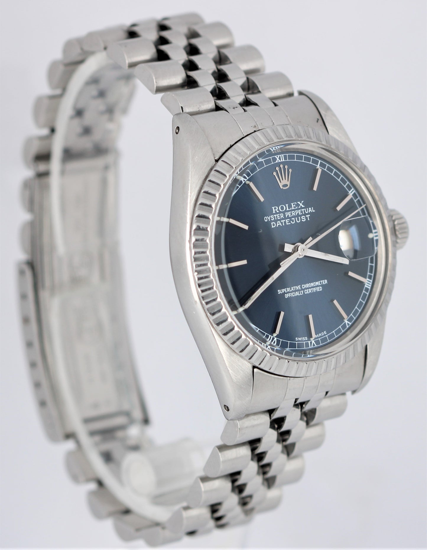 Vintage Rolex DateJust Stainless Steel Blue Dial 36mm Jubilee 16030 Watch