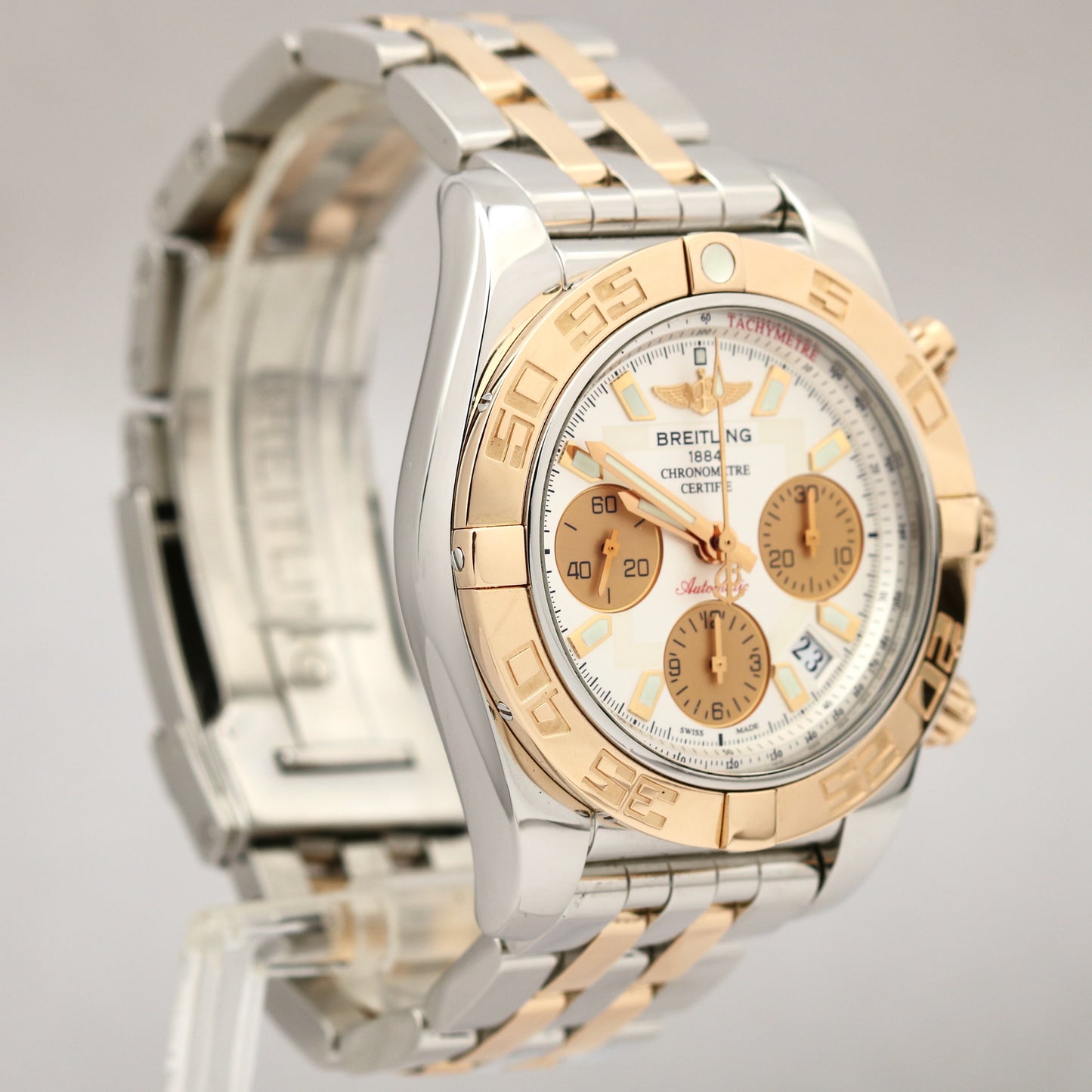 Breitling Chronomat Chronograph 41mm Silver 18K Rose Gold Two-Tone Watch CB0140