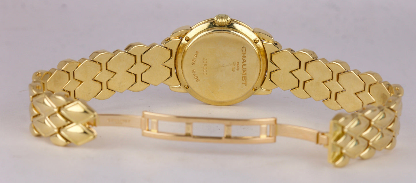 Chaumet Elysees 18K Yellow Gold Champagne Diamond 25mm Swiss Quartz Date Watch