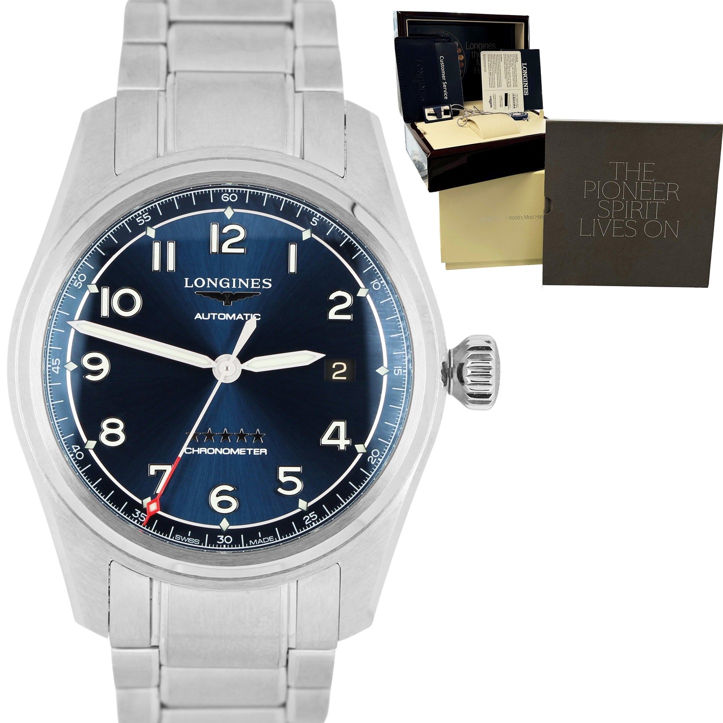 Longines Spirit Chronometer Blue Dial 40mm Stainless L3.810.4.93.6 Watch B&P
