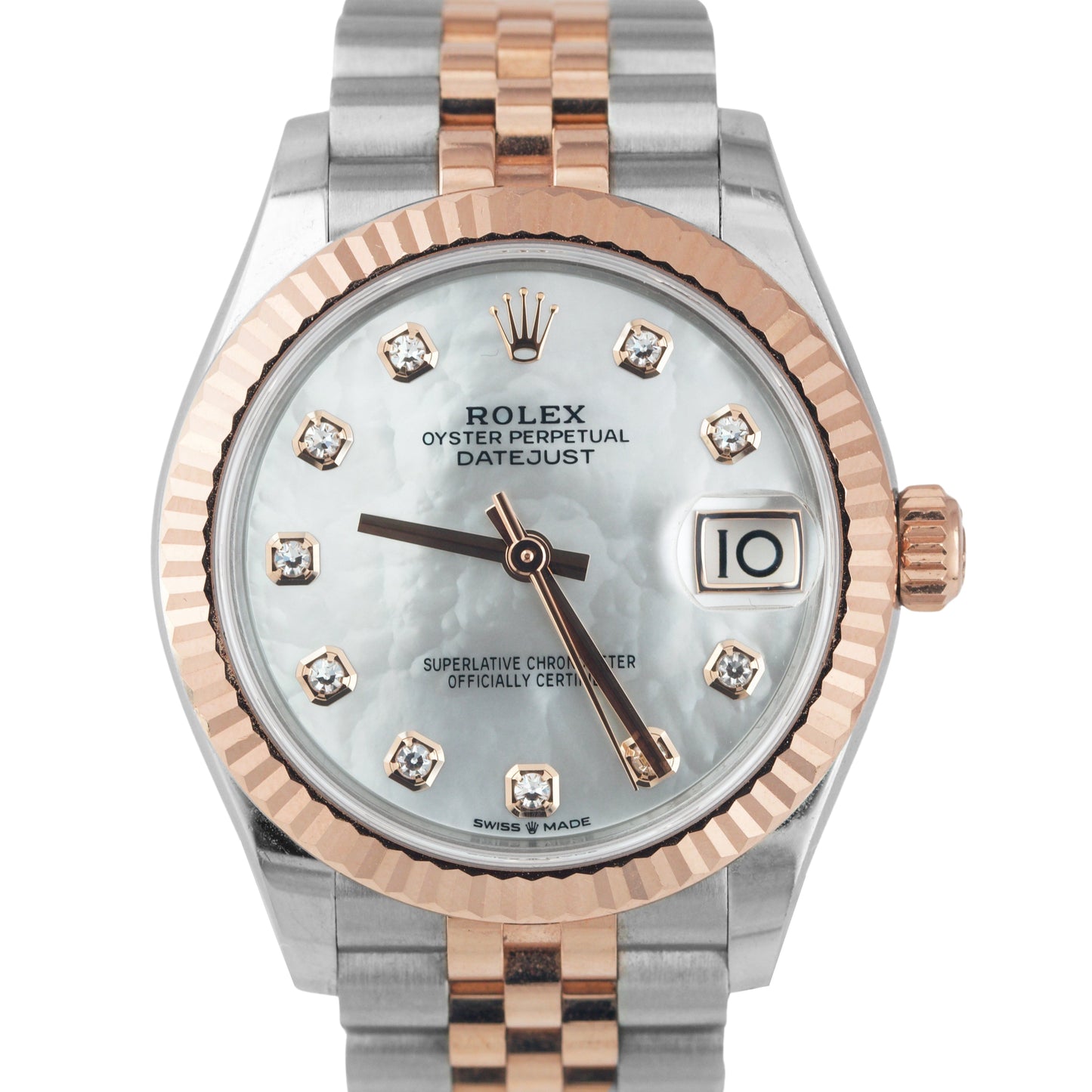 Ladies Rolex DateJust 31 FACTORY MOP DIAMOND 18K Rose Gold TT 31mm Watch 278271