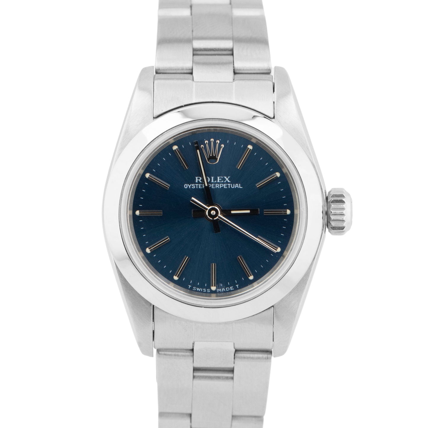 Ladies Rolex Oyster Perpetual Blue Stainless Steel 24mm Automatic Watch 67180