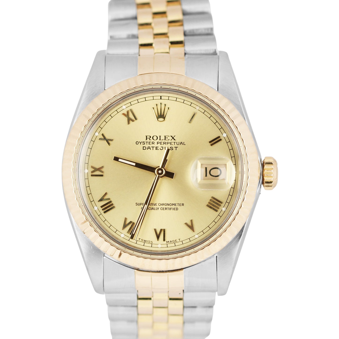 Rolex DateJust 36mm Two-Tone 18K Yellow Gold Stainless Champagne 16013 Watch