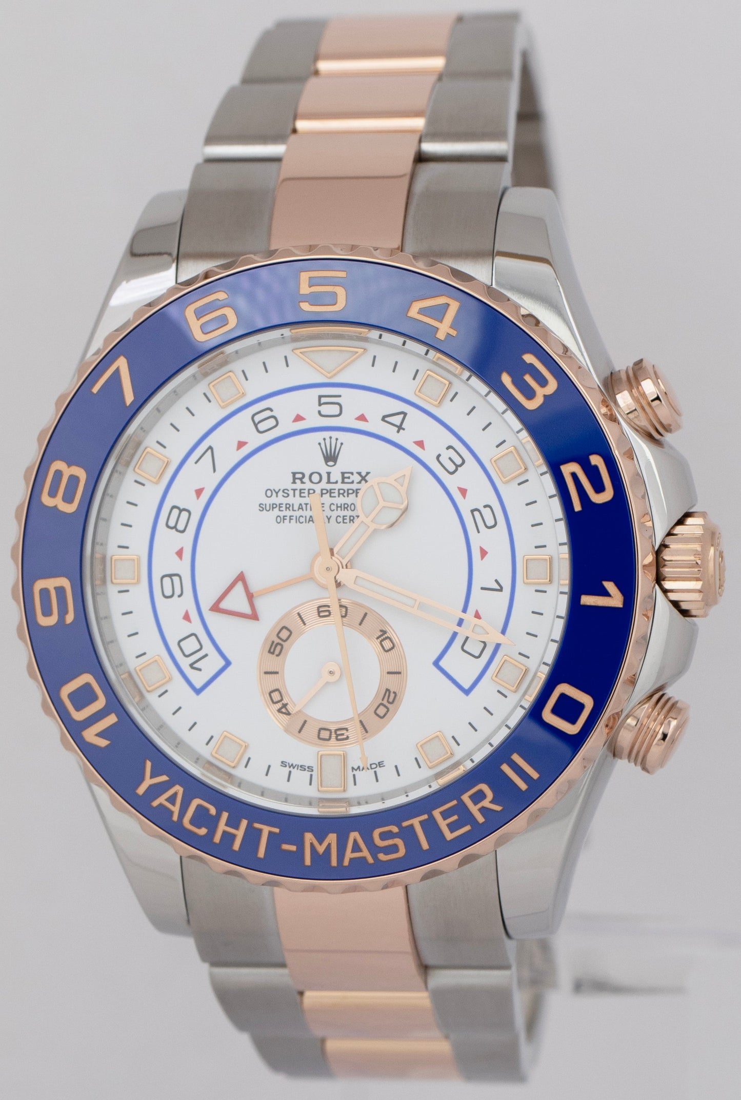 Rolex Yacht-Master II White Two-Tone 18K Rose Gold Steel 116681 44mm Watch B+P