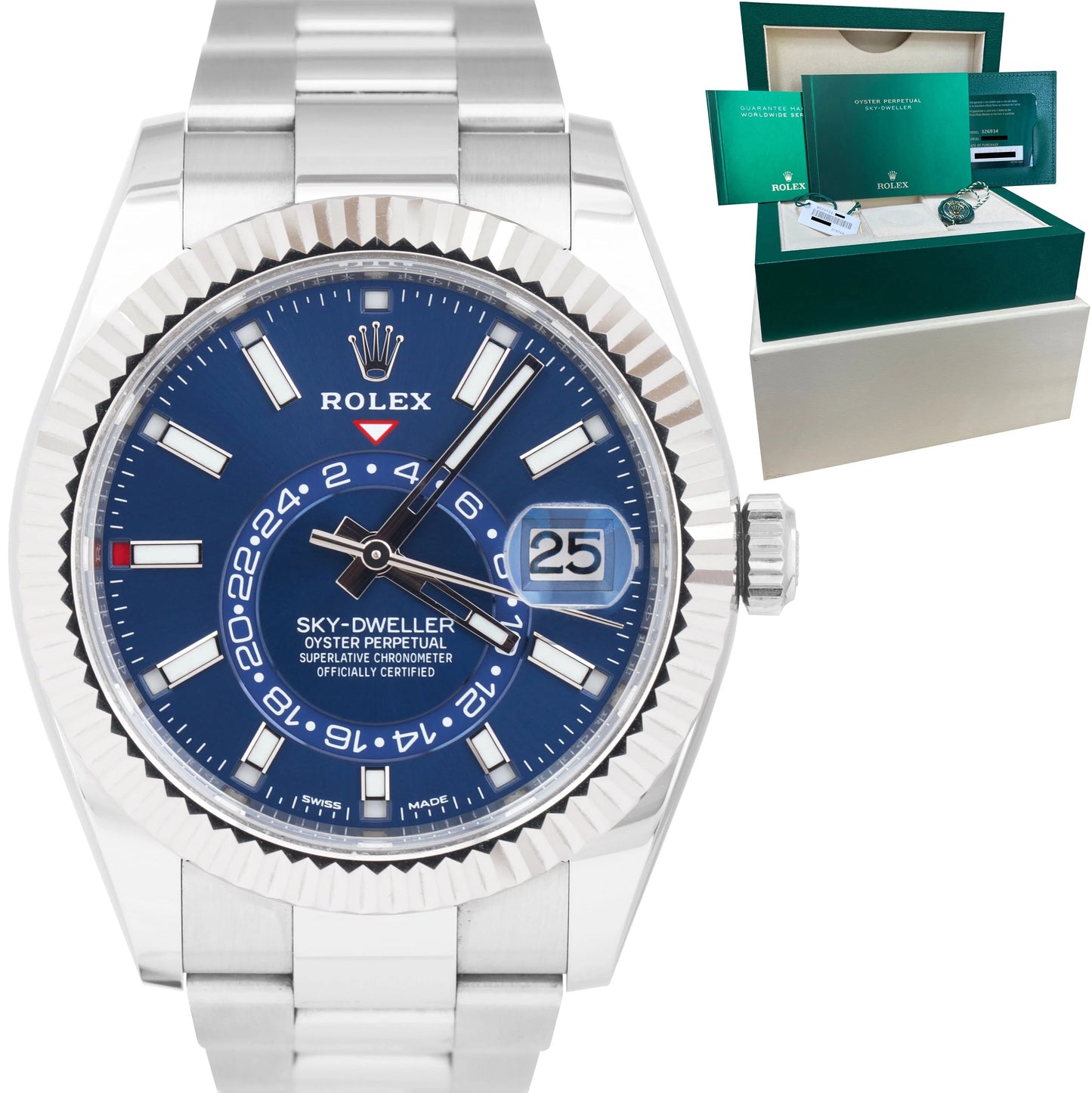 NEW DEC 2022 Rolex Sky-Dweller Stainless Steel White Gold BLUE 42mm Watch 326934