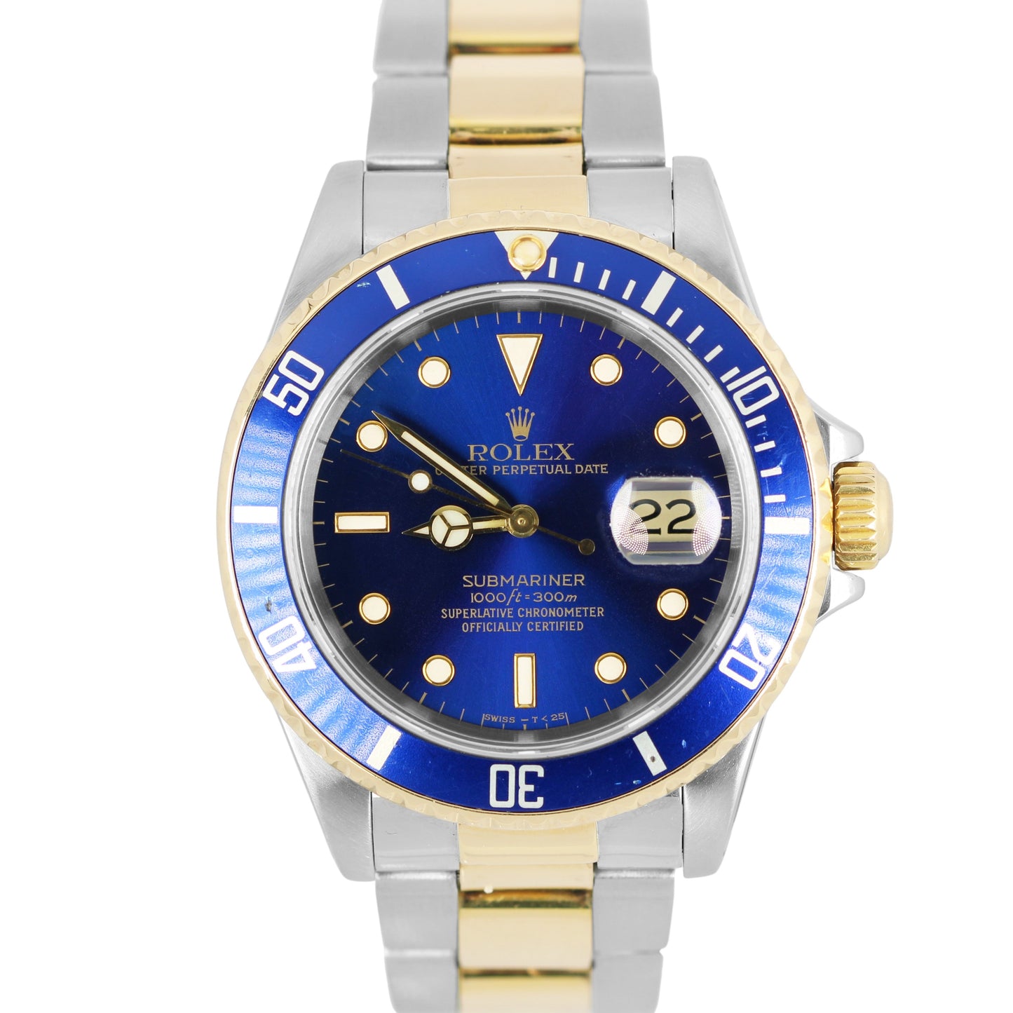 Rolex Submariner Date Two-Tone 18k Yellow Gold Steel Blue 40mm 16613LB Watch