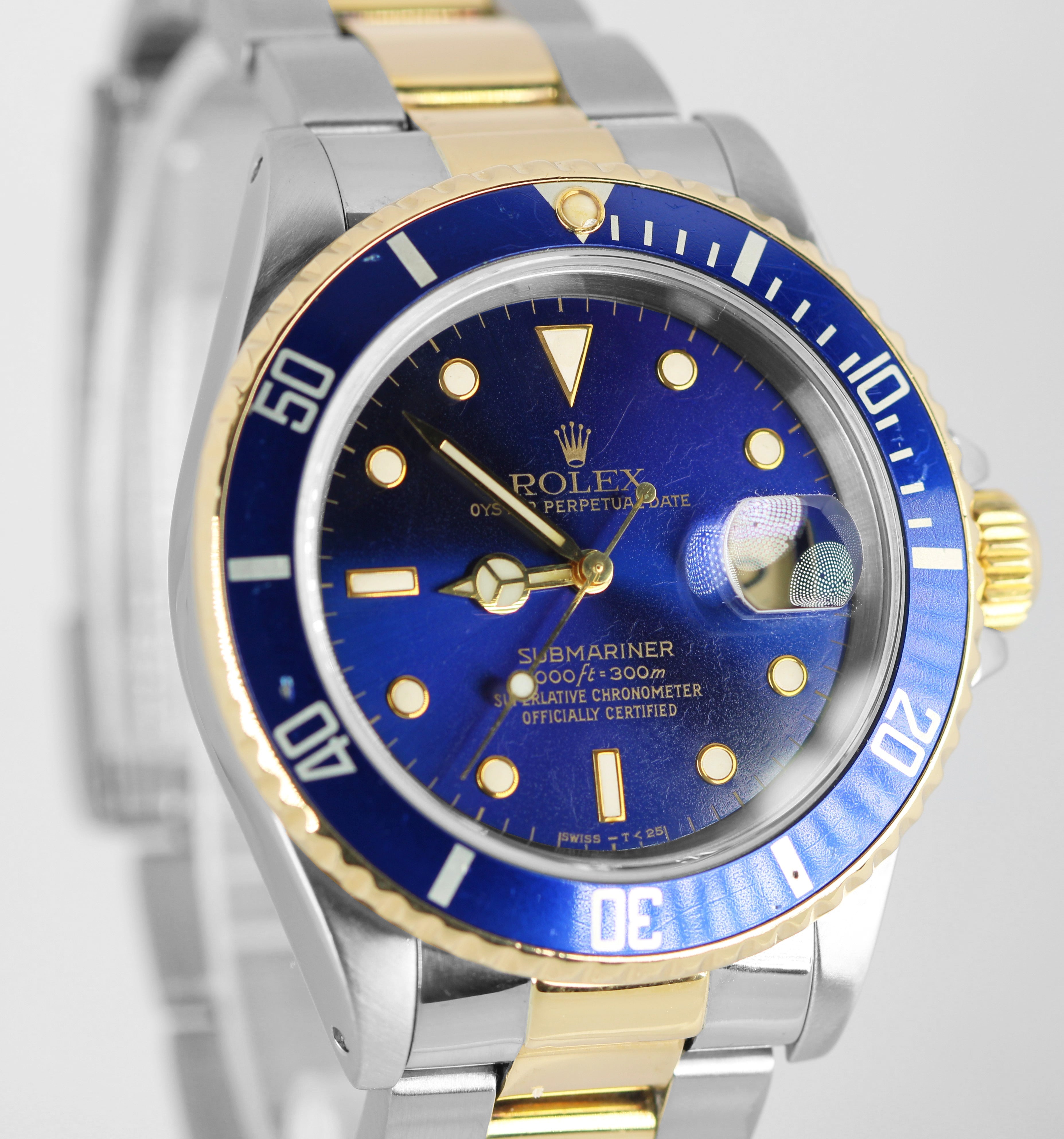 Rolex submariner date blue online dial men's watch 16613lb