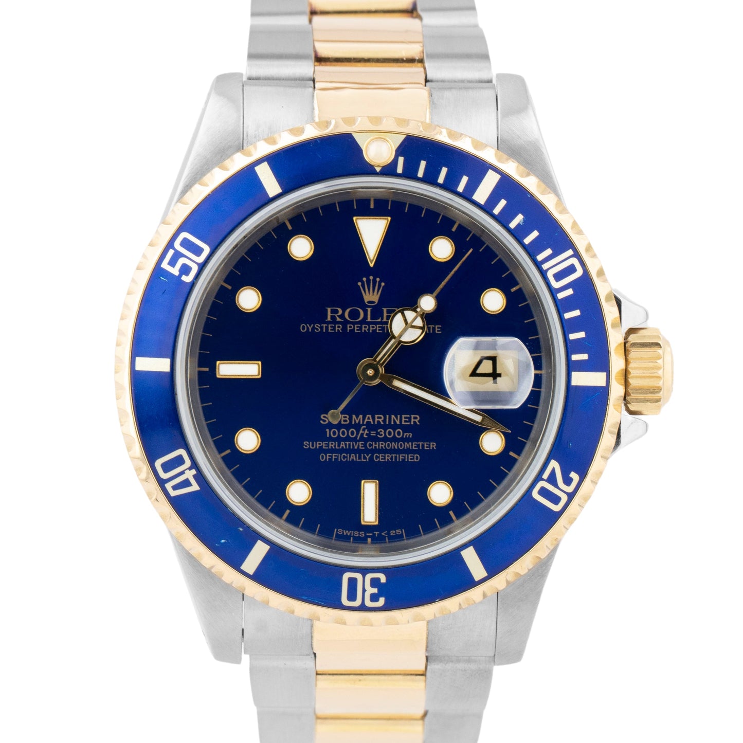 1995 PAPERS Rolex Submariner Date 40mm BLUE DIAL Two-Tone 16613 LB Watch B+P