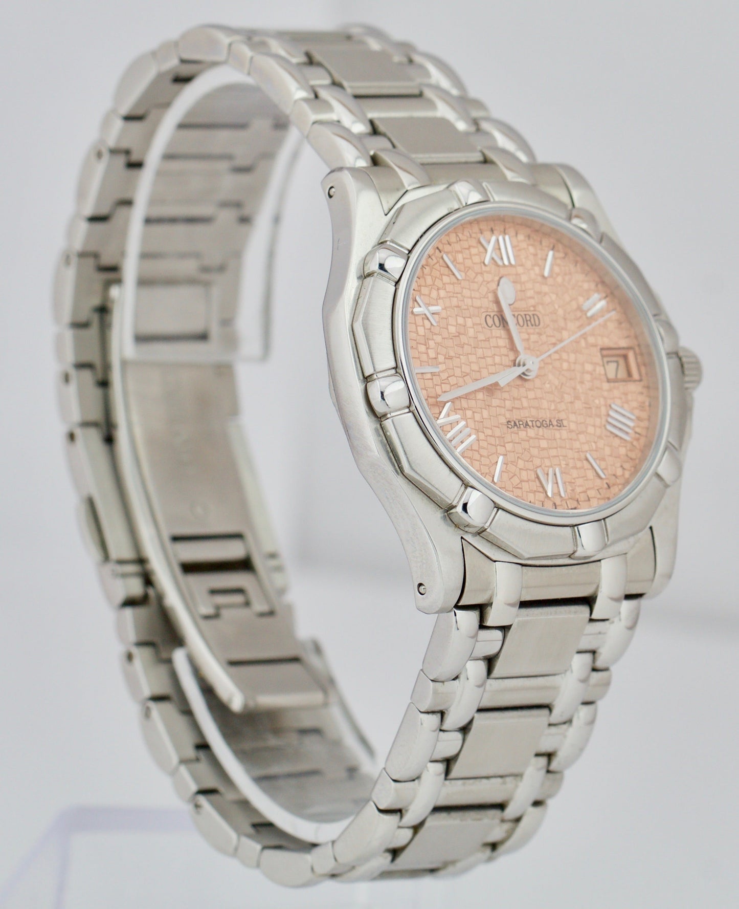 Concord Saratoga Stainless Steel Pink Dial Date Quartz 35mm Watch 14-C2-23E