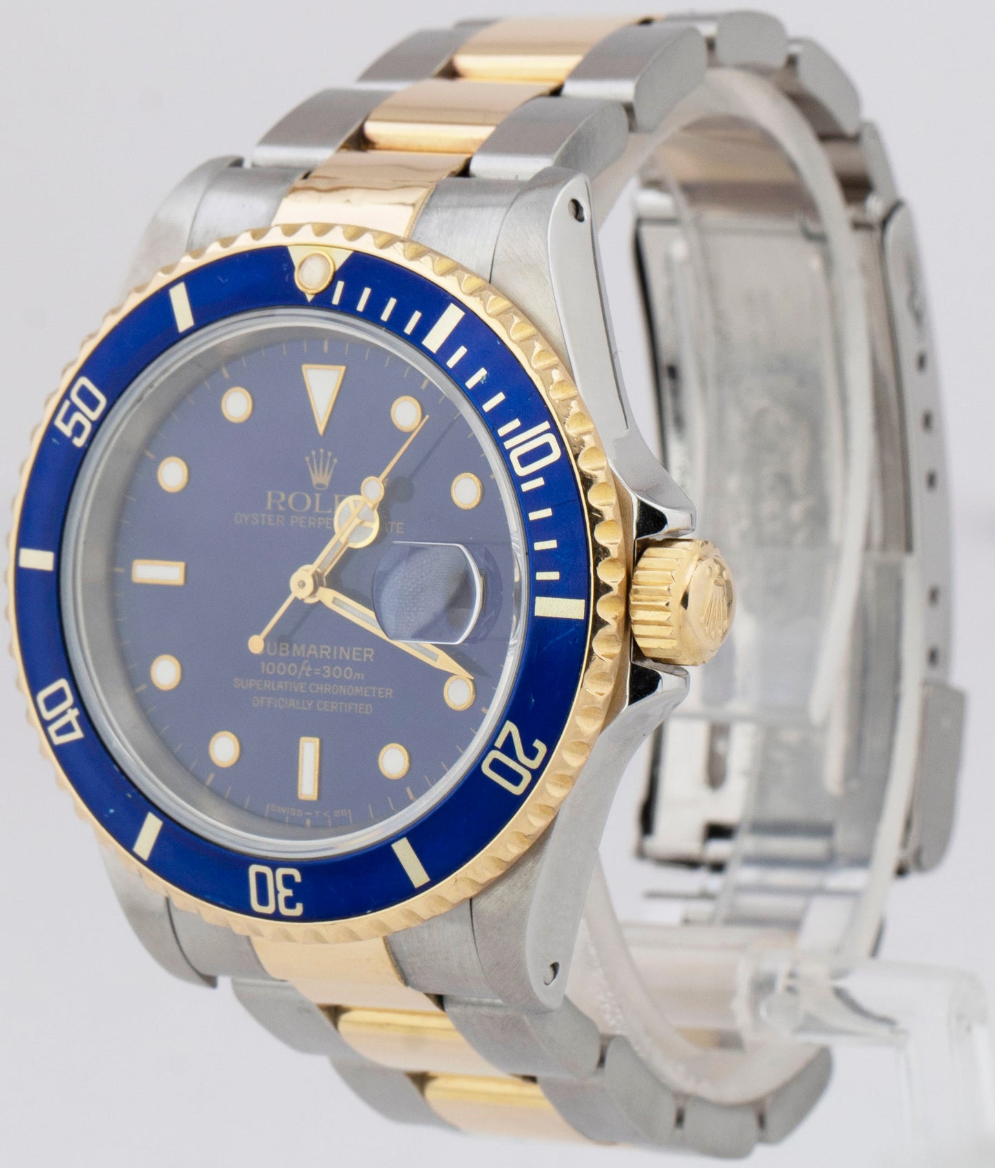 1995 PAPERS Rolex Submariner Date 40mm BLUE DIAL Two-Tone 16613 LB Watch B+P