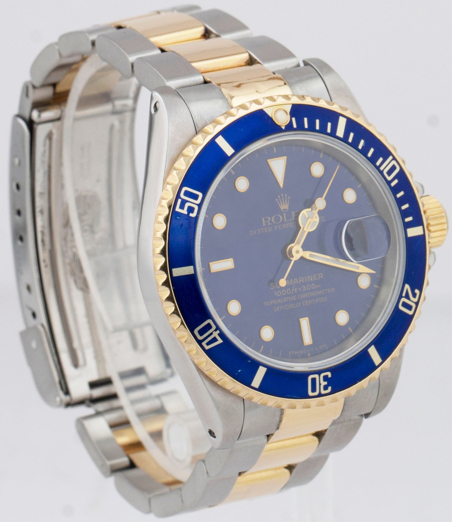 1995 PAPERS Rolex Submariner Date 40mm BLUE DIAL Two-Tone 16613 LB Watch B+P