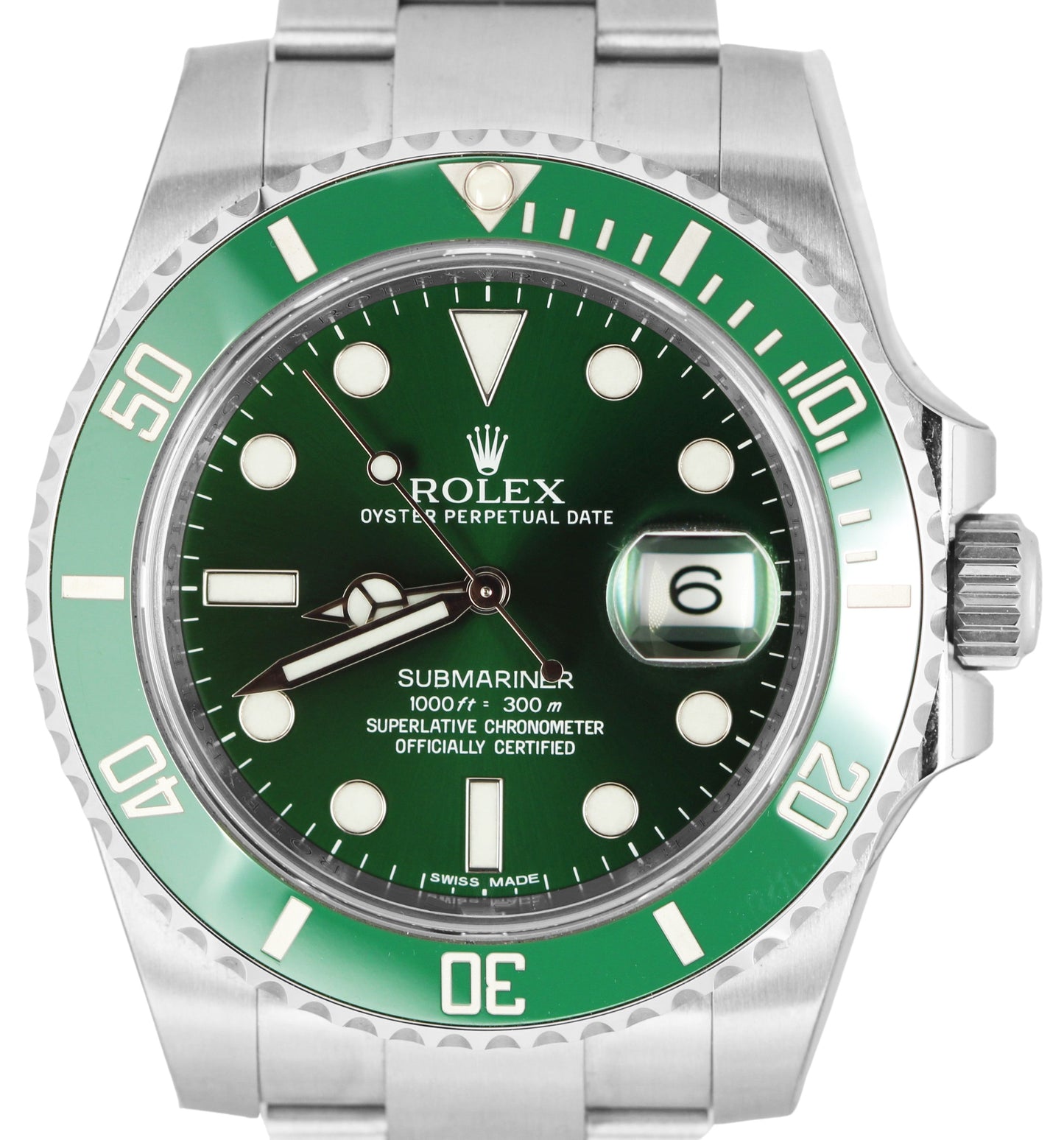 NOS Rolex Submariner Date HULK Stainless Green Oyster 40mm 116610 LV Watch B+P
