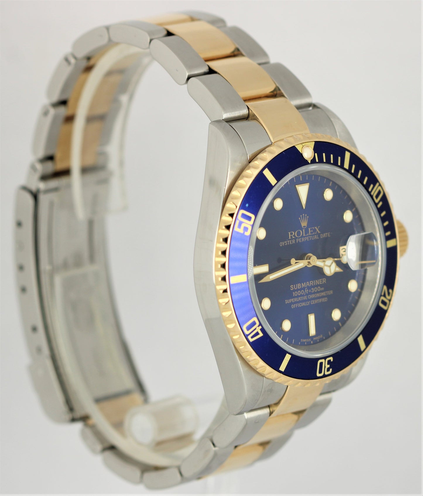 Rolex Submariner Date Two-Tone 18k Steel NO HOLES Blue 40mm 16613 LB Watch
