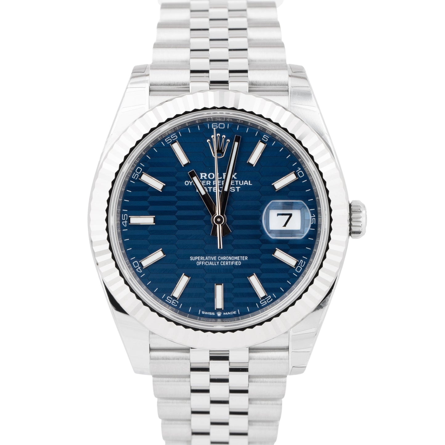 NEW MARCH 2023 PAPERS Rolex DateJust 41 Blue Motif Steel 41mm Watch 126334 B+P