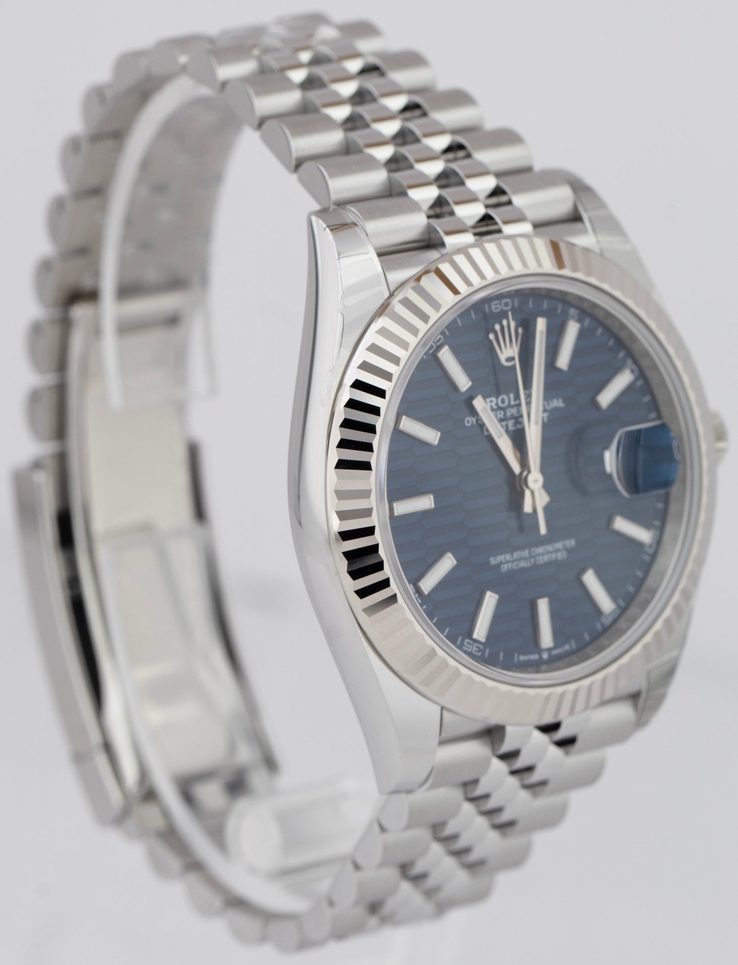 NEW MARCH 2023 PAPERS Rolex DateJust 41 Blue Motif Steel 41mm Watch 126334 B+P