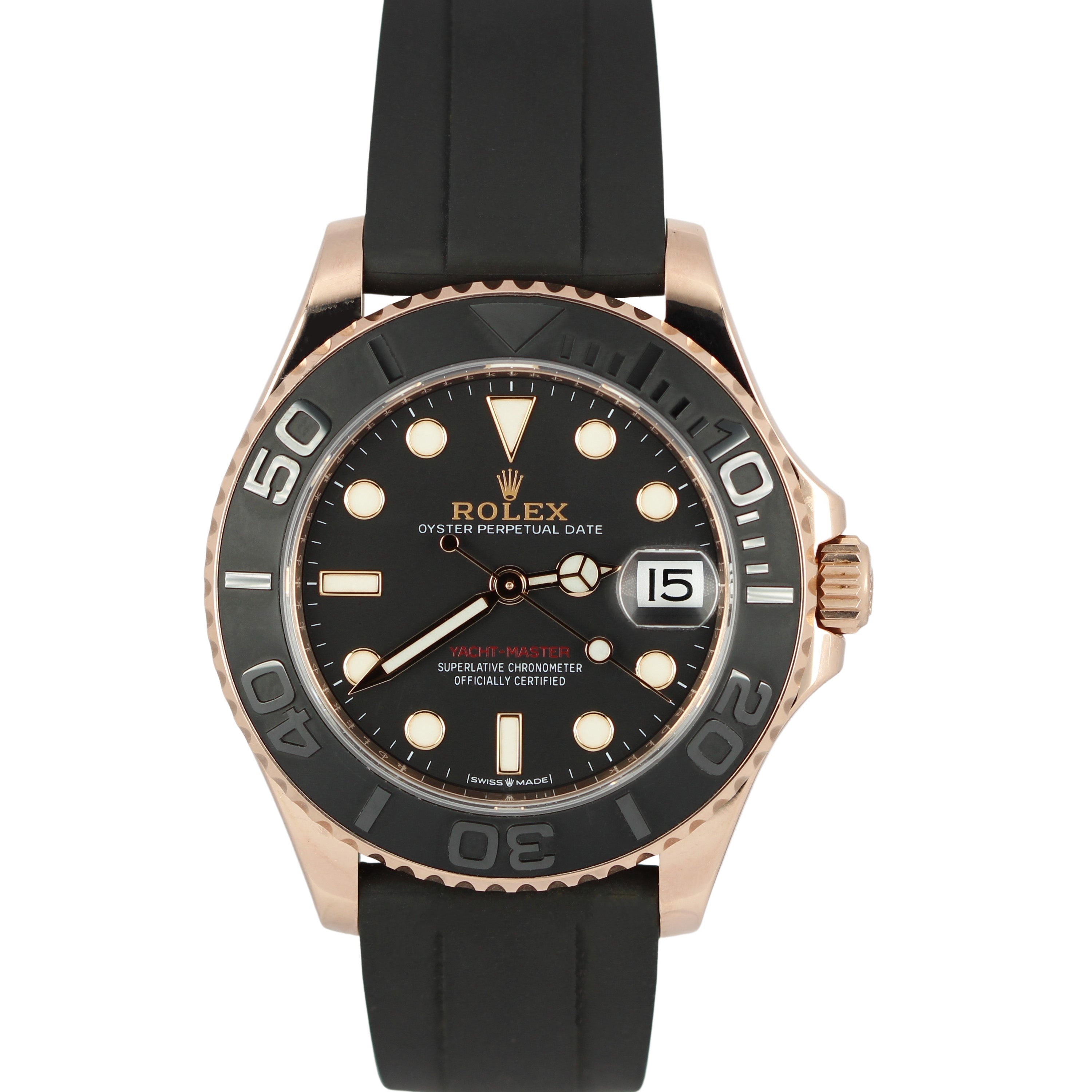 Rolex Yacht-Master 18k Rose Gold Oysterflex Black 37mm Automatic 26865 ...