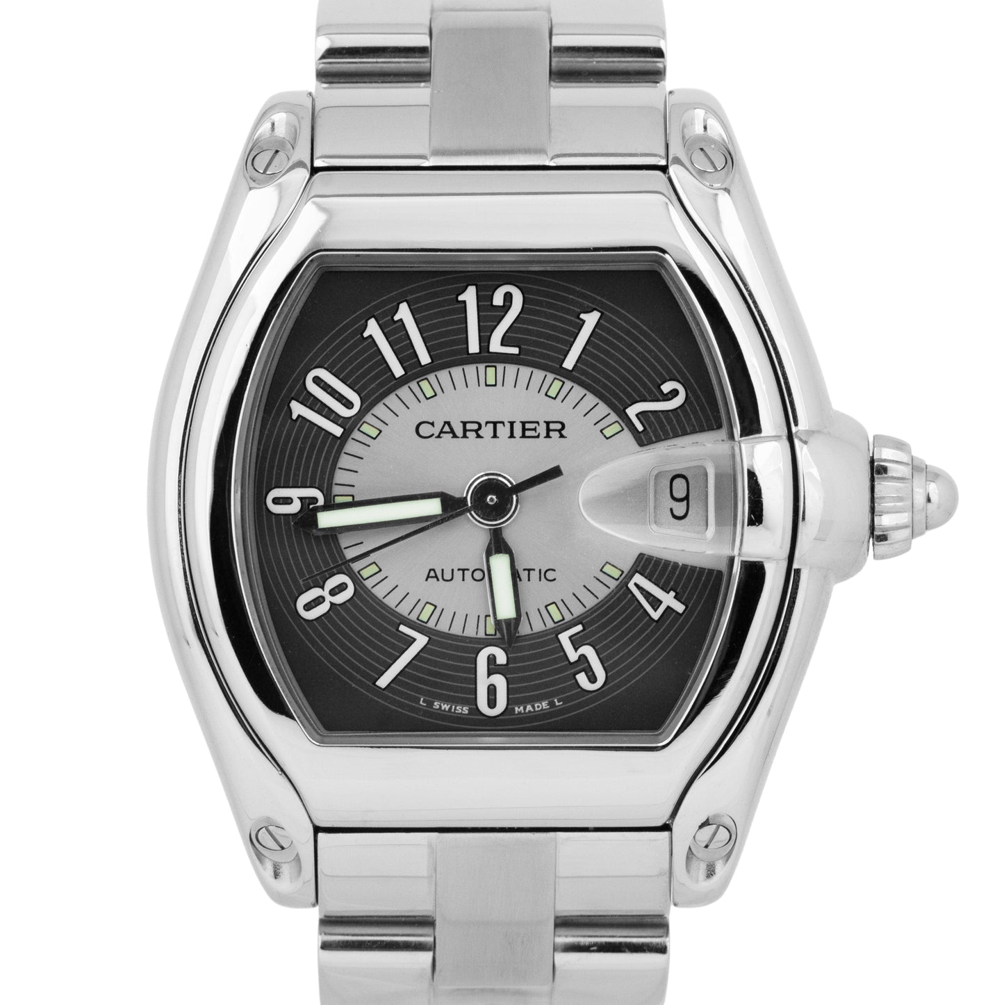 Cartier Roadster Black Grey Arabic Numeral 36mm Stainless Watch 2510 / W62001V3