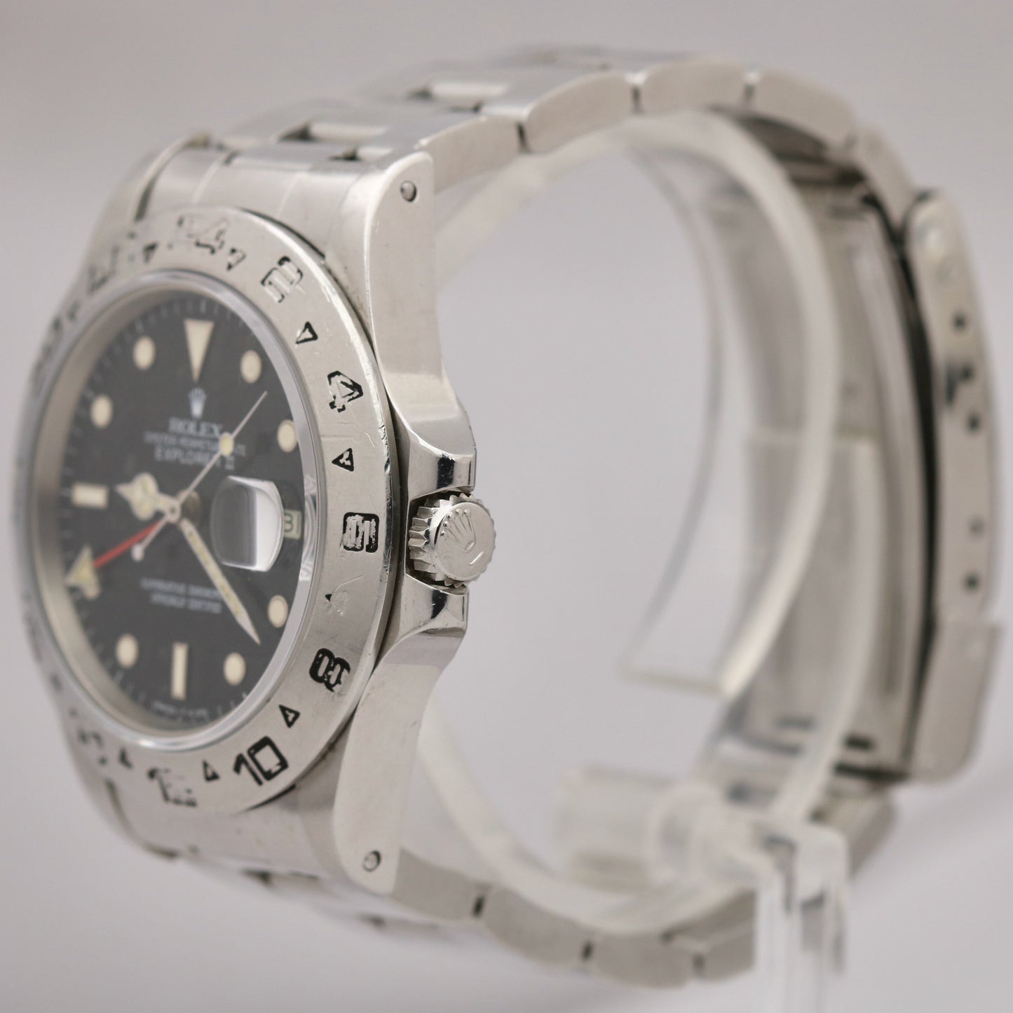 Rolex Explorer II Black SPIDER DIAL Patina Stainless Steel 40mm Watch 16550