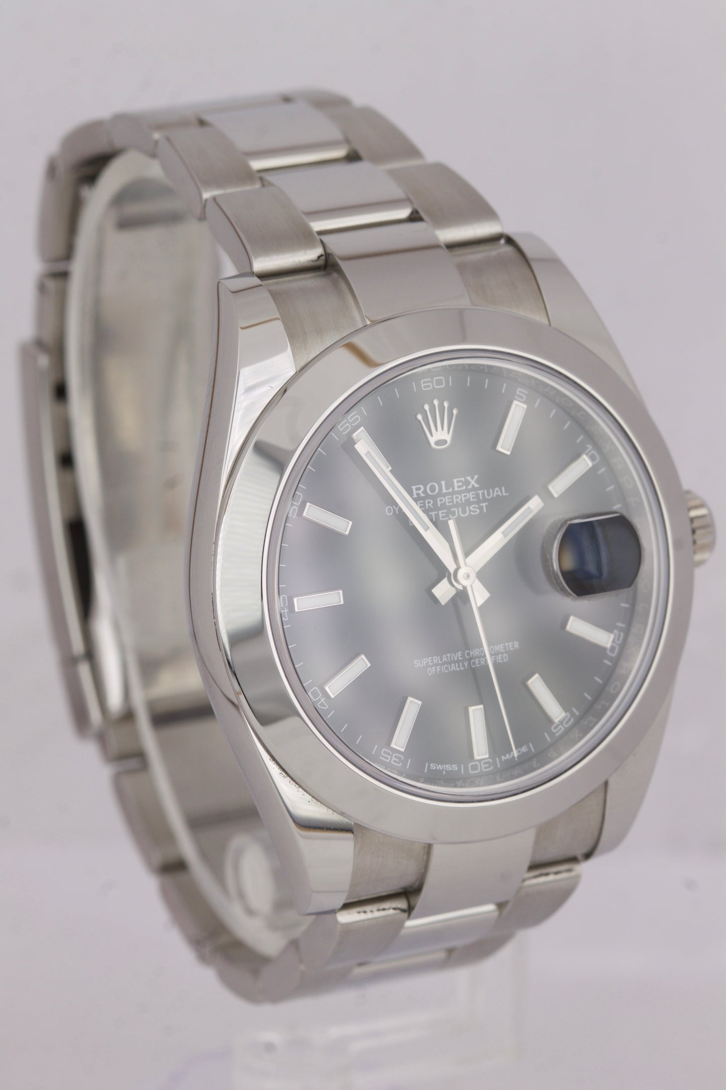 MINT Rolex DateJust 41 Black 41mm Smooth Stainless Steel Oyster Watch 126300