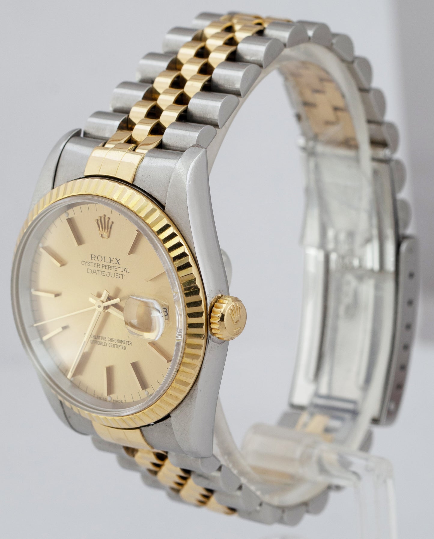 Rolex DateJust 36mm 18K Yellow Gold Steel Champagne NO-HOLES CASE Watch 16233