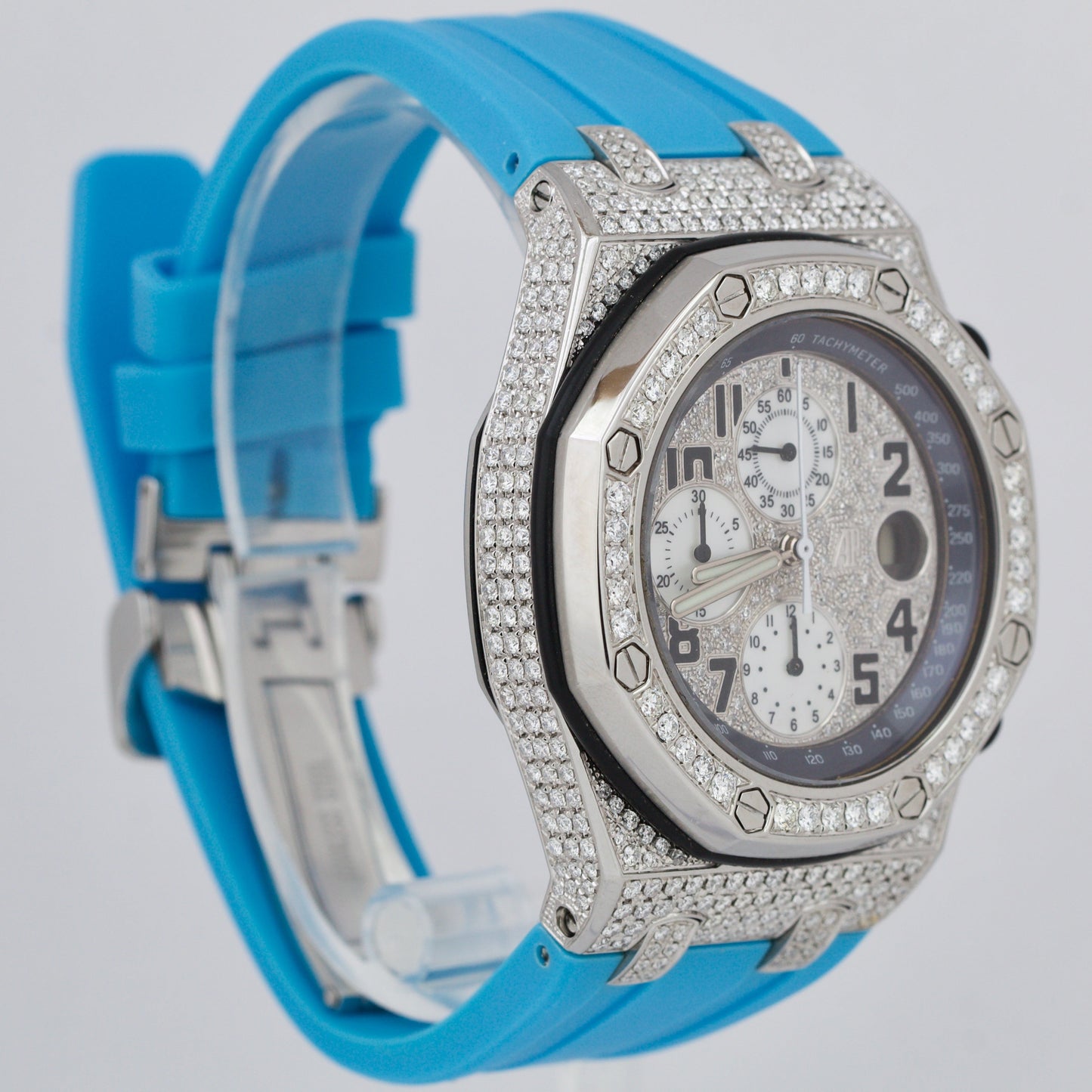 Audemars Piguet Royal Oak Offshore 42mm DIAMOND PAVE Blue Rubber 25940SK Watch