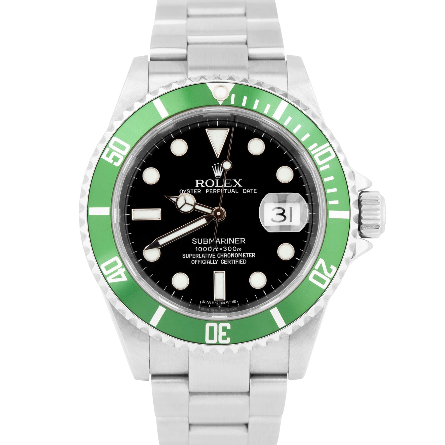 2007 PAPERS Rolex Submariner Date KERMIT Green Stainless Watch 16610 LV B+P