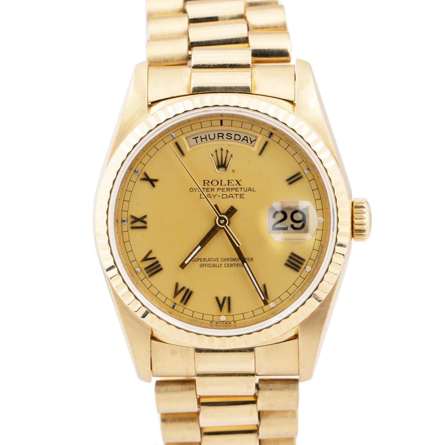 1999 Rolex Day-Date President 36mm Champagne Roman 18K Gold Watch 18238 PAPERS