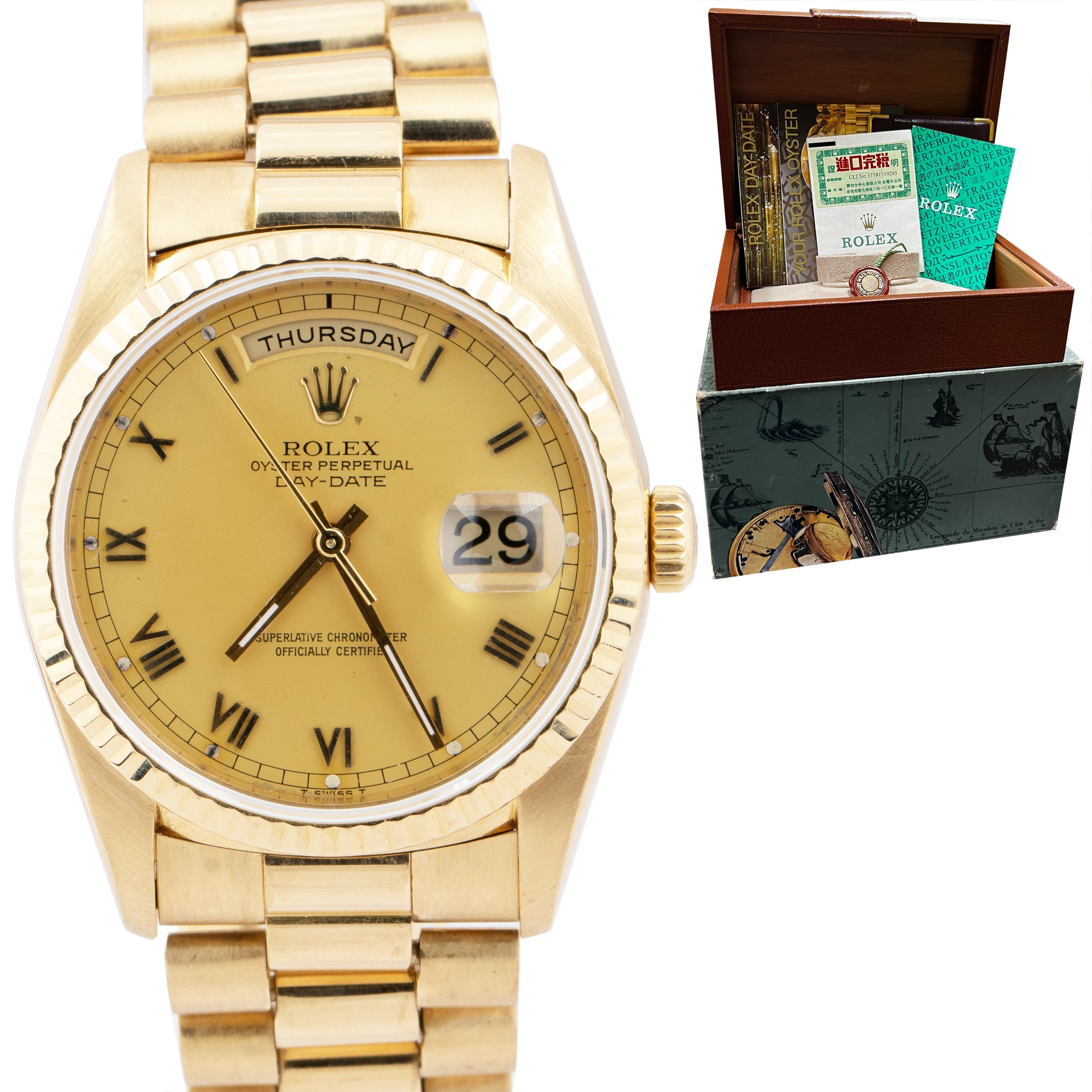 1999 Rolex Day Date President 36mm Champagne Roman 18K Gold Watch