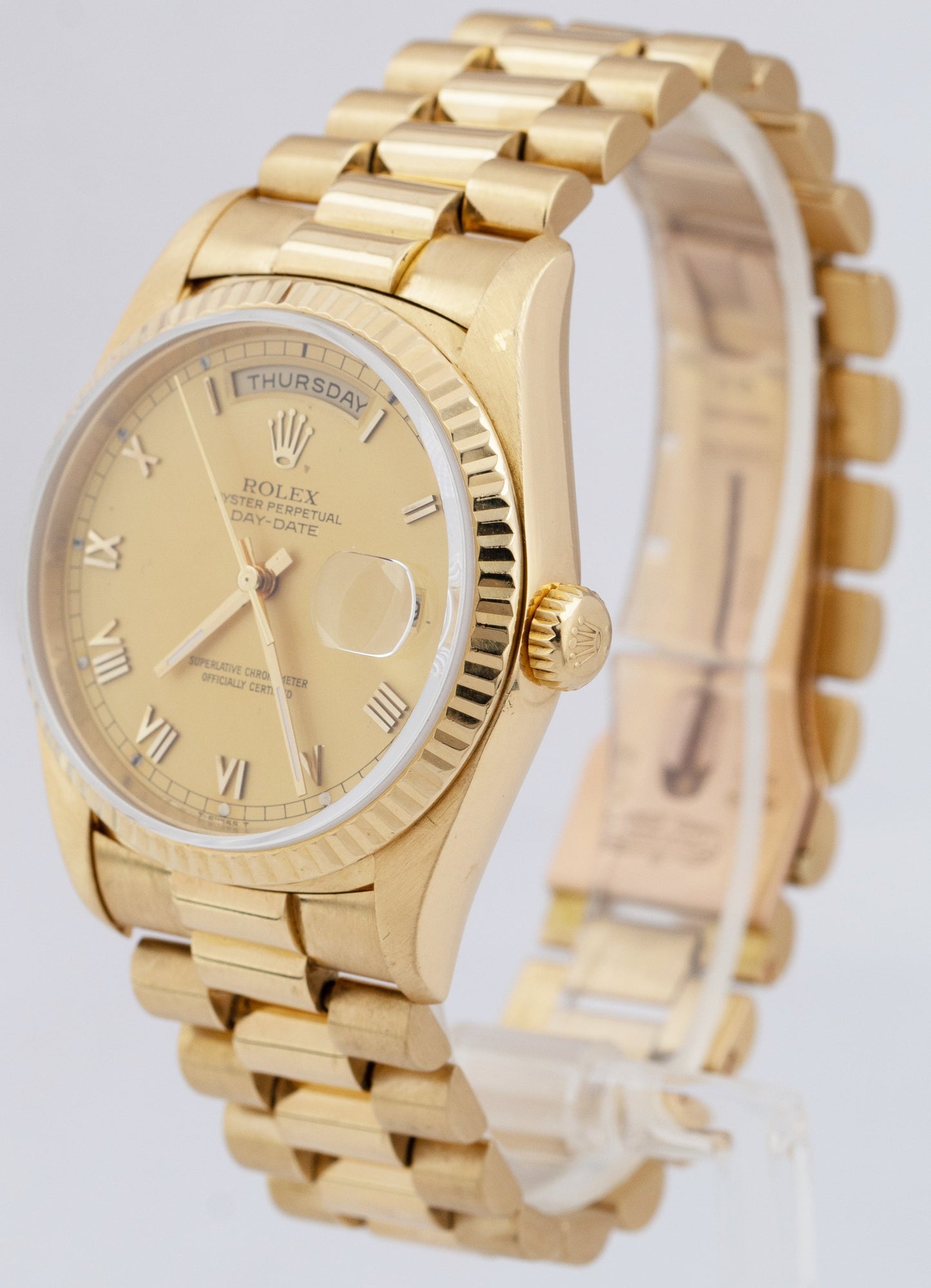 1999 Rolex Day-Date President 36mm Champagne Roman 18K Gold Watch 18238 PAPERS
