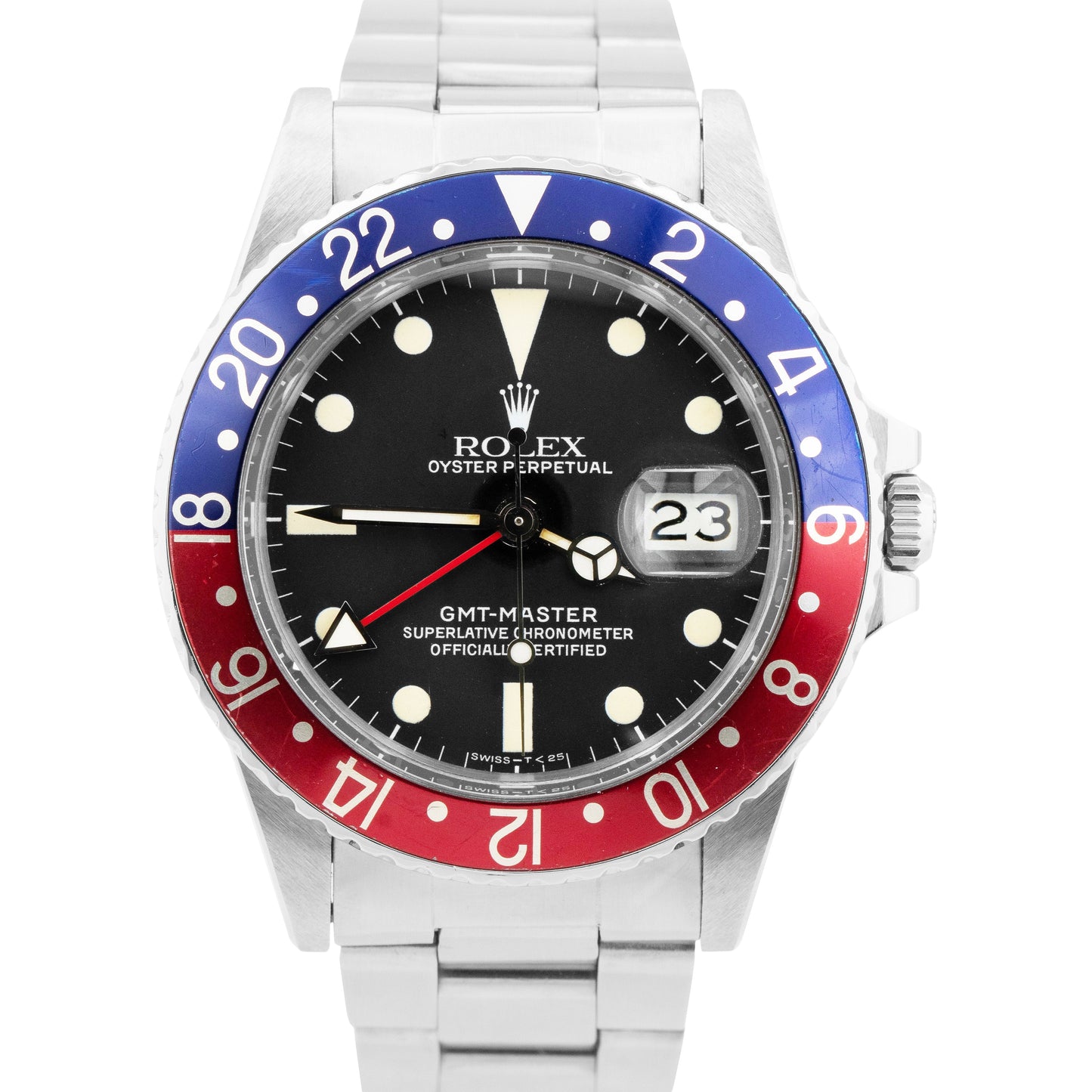 1983 Vintage Rolex GMT-Master 16750 PATINA Blue Red PEPSI Stainless Steel Watch