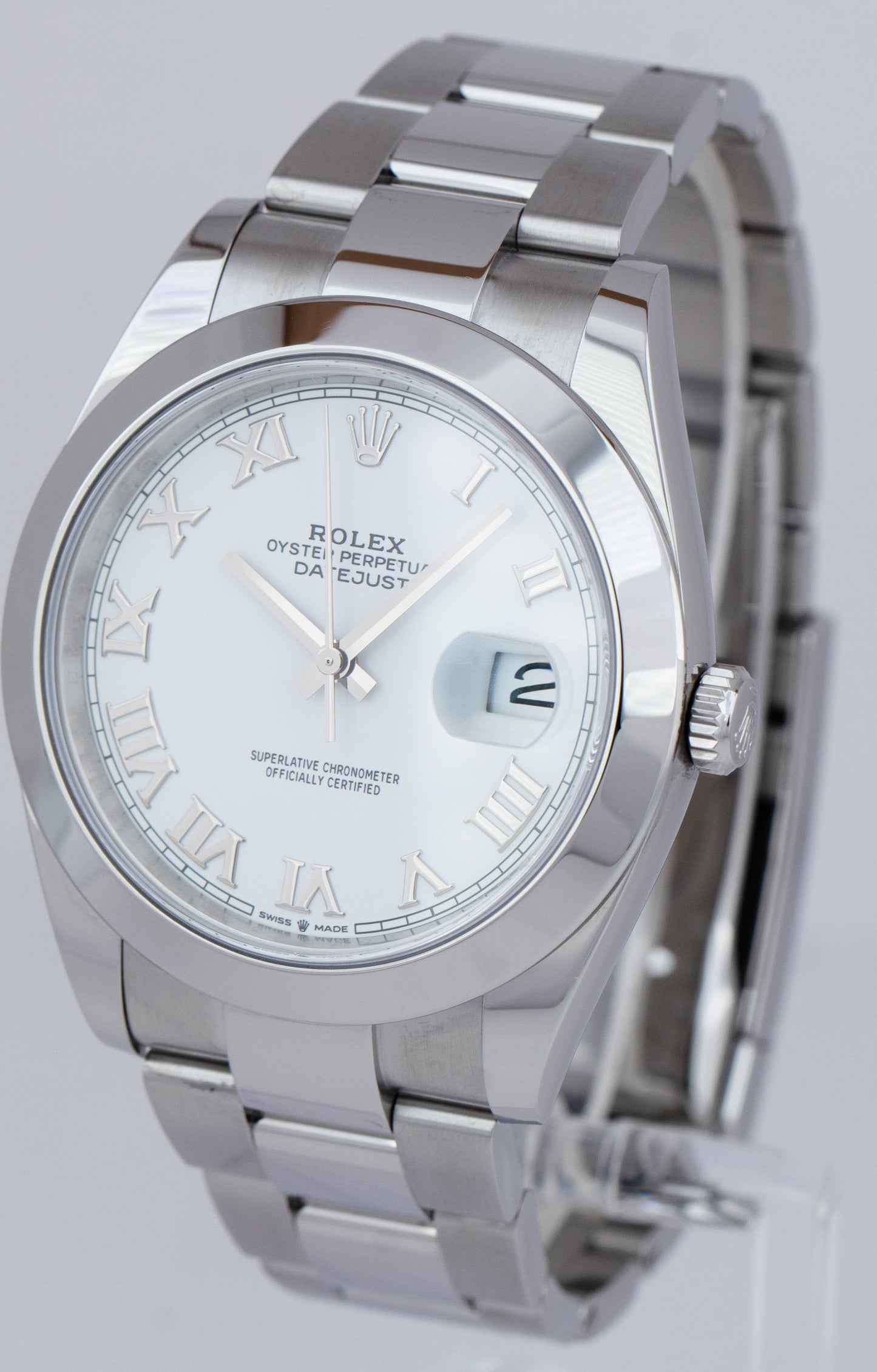 2022 Rolex DateJust 41 White Roman Stainless Steel 41mm Oyster Watch 126300