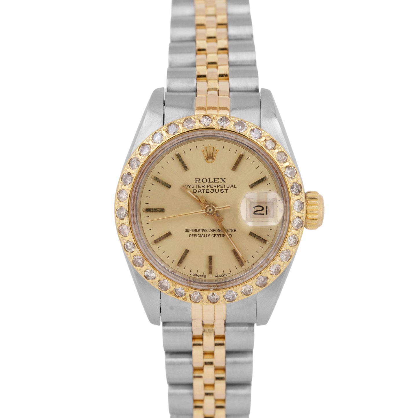 Rolex DateJust 26mm Champagne Two-Tone DIAMOND 18K Yellow Gold Steel Watch 69173