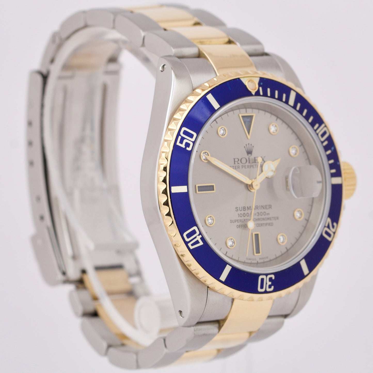 Rolex Submariner SERTI SLATE DIAMOND Blue Two-Tone 18K Gold Steel Watch 16613