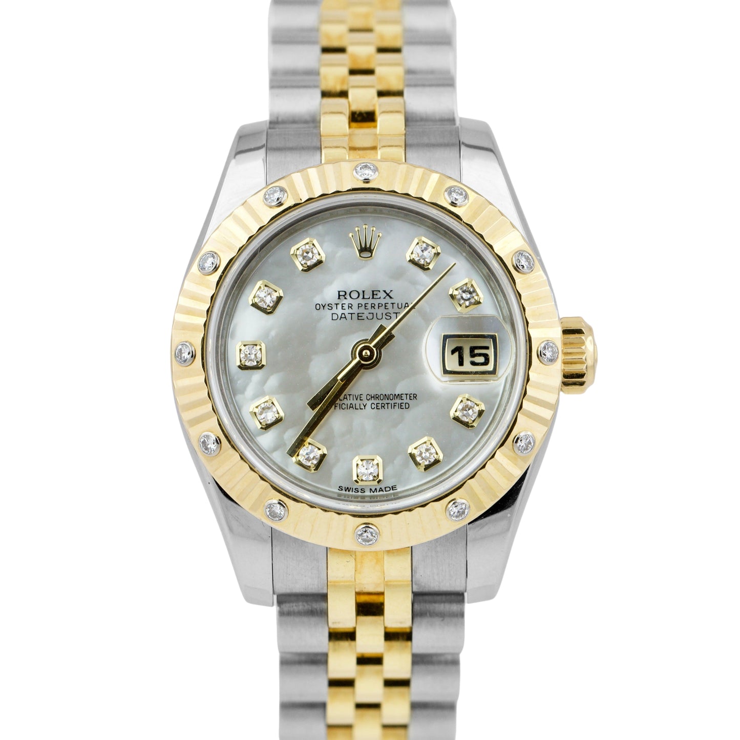 Ladies Rolex DateJust 26mm 179313 MOP Diamond 18K Two-Tone Gold Jubilee Watch