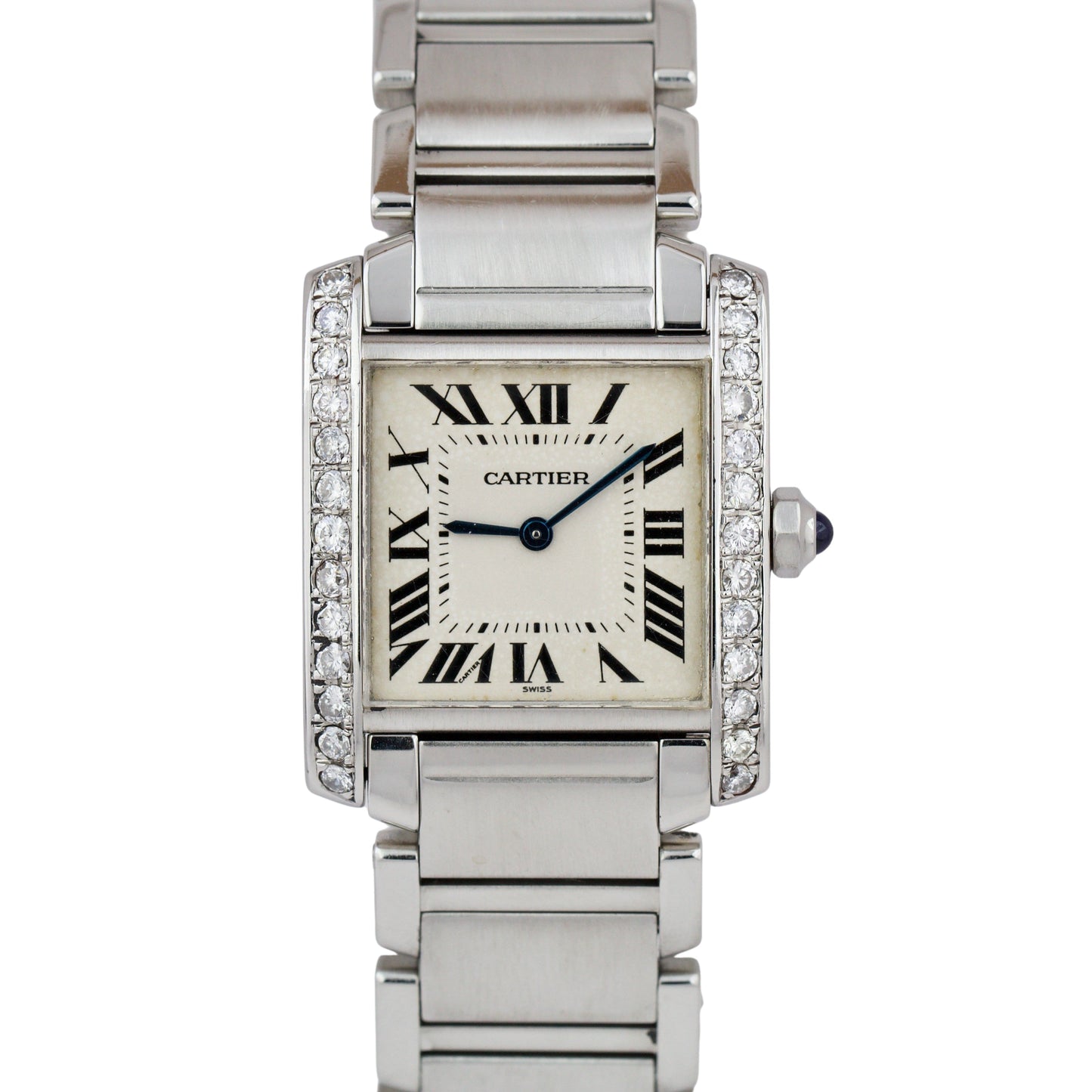 MINT Cartier Tank Francaise Mid-Size DIAMOND Quartz Stainless Watch 25mm 2301