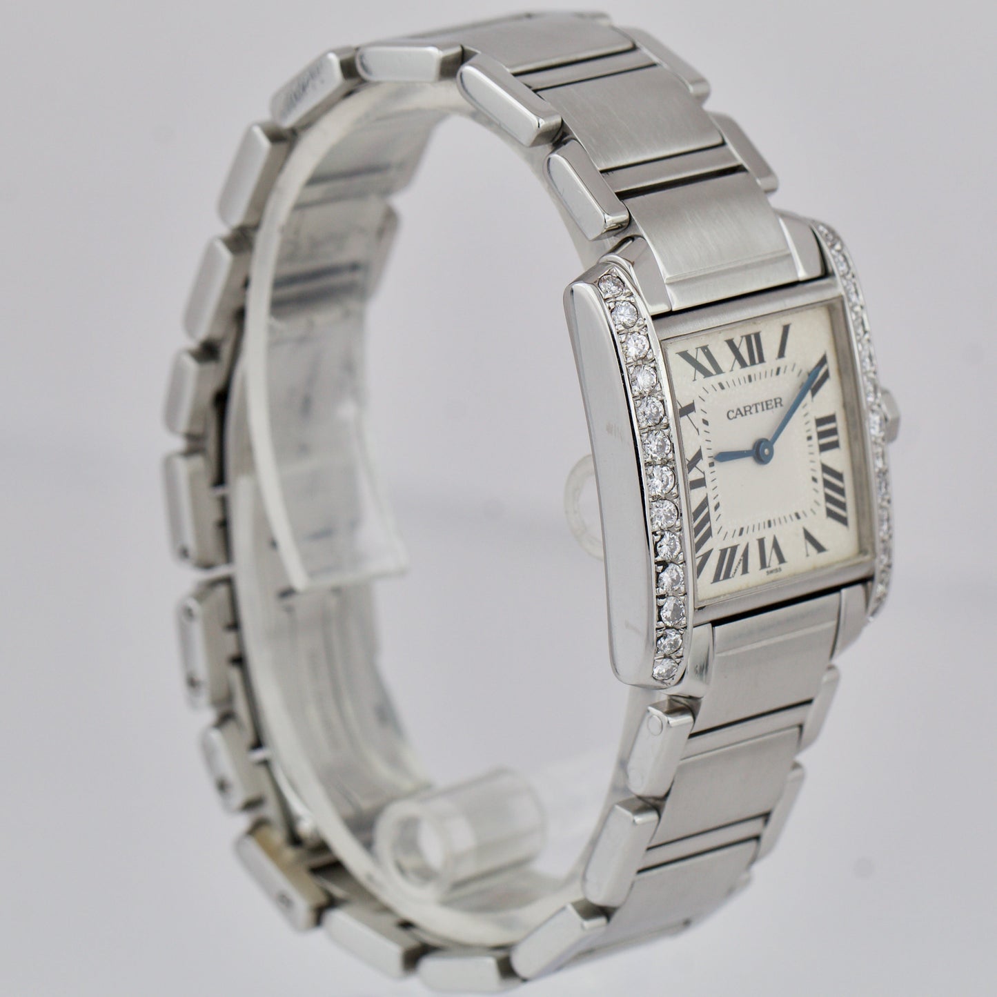 MINT Cartier Tank Francaise Mid-Size DIAMOND Quartz Stainless Watch 25mm 2301