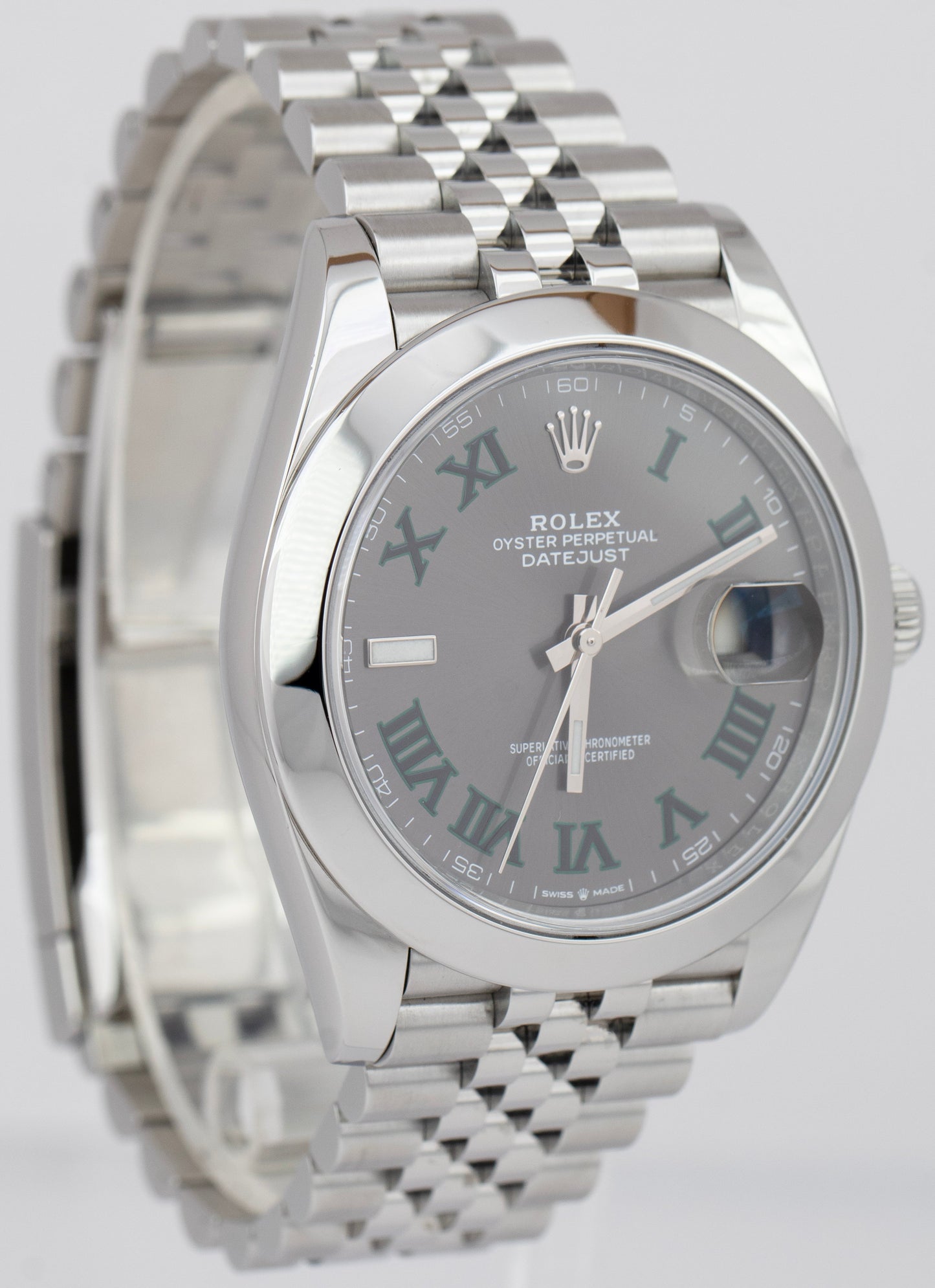 MINT Rolex DateJust 41 Wimbledon Grey 41mm Steel Smooth Jubilee Watch 126300