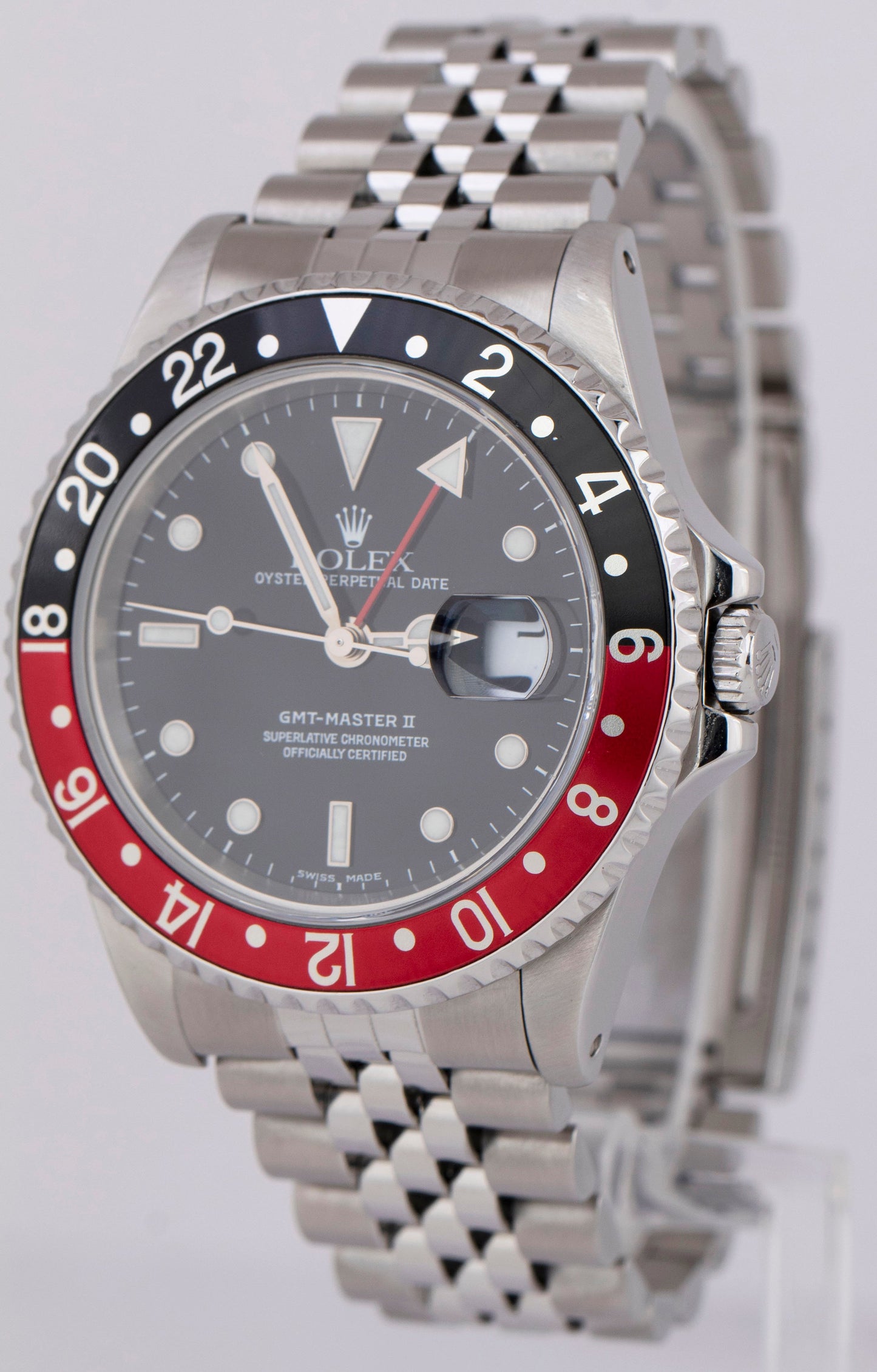 Rolex GMT-Master II COKE Red Black JUBILEE Stainless Steel Date Watch 16710