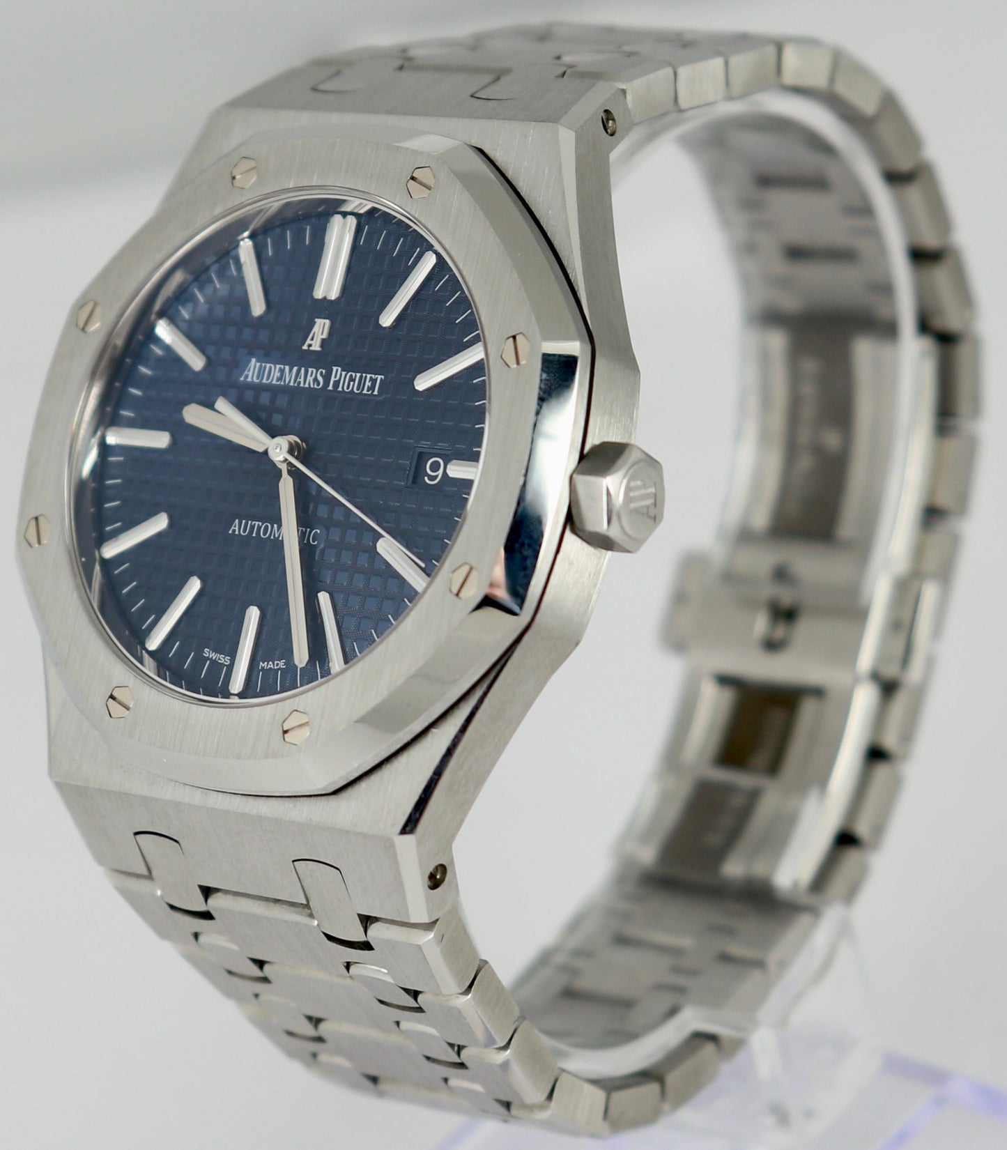 MINT Audemars Piguet AP Royal Oak 41mm Stainless Steel Blue 15400 B+P Watch