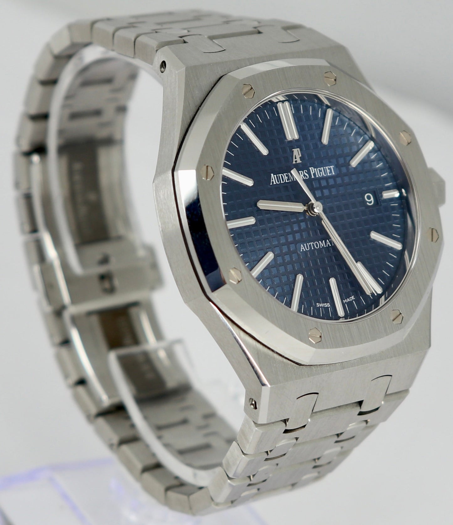 MINT Audemars Piguet AP Royal Oak 41mm Stainless Steel Blue 15400 B+P Watch