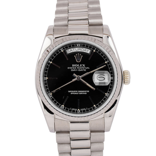 1982 Rolex Day-Date President Black 36mm 18K White Gold Quickset Watch 18039