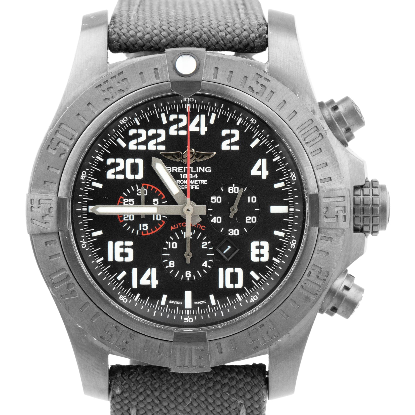 Breitling Super Avenger II Military Black Stainless Steel Date Watch M22330 B+P