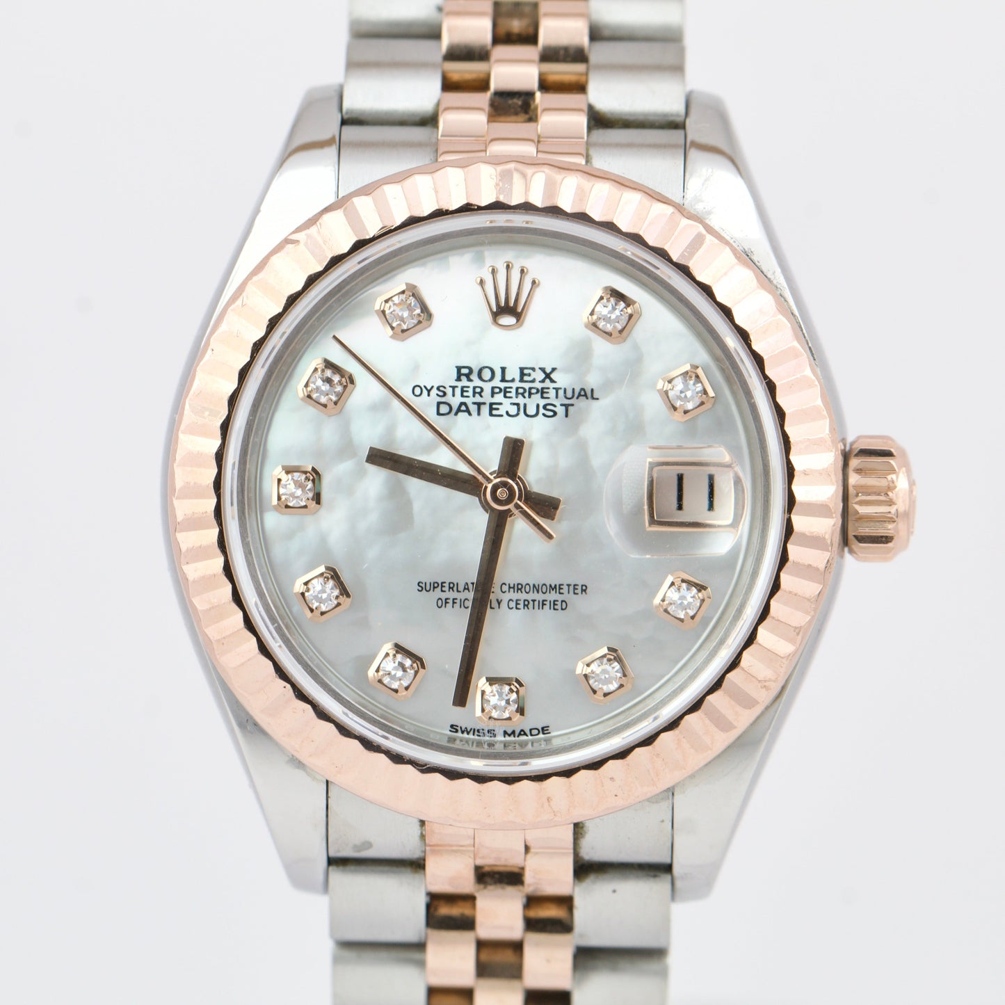 Ladies Rolex DateJust JUBILEE 28mm MOP Fluted TwoTone 18K Rose Gold Watch 279171