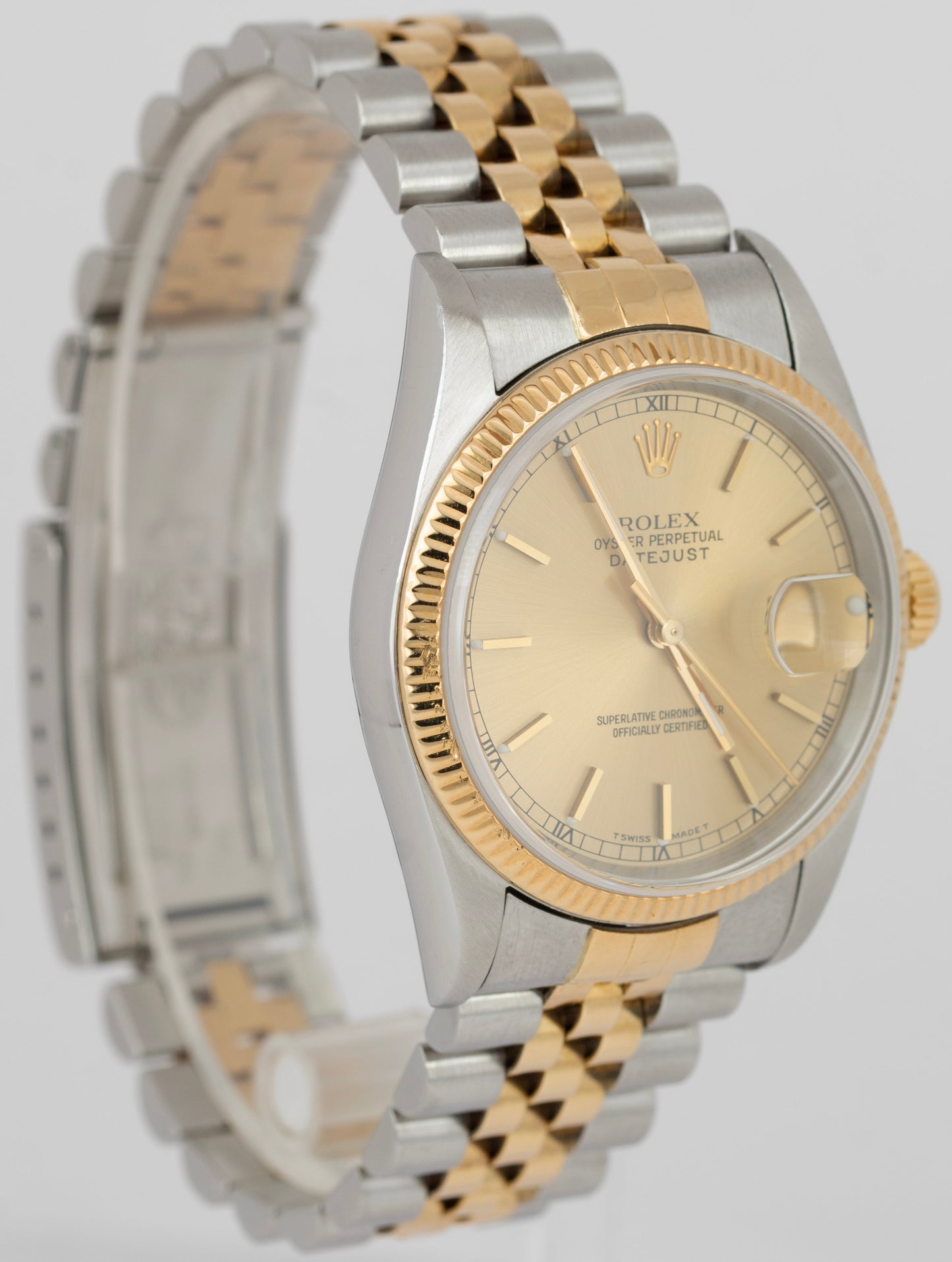 Rolex DateJust 36mm Champagne NO-HOLES 18K Gold Stainless Steel Watch 16233