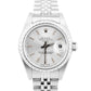 Ladies Rolex Oyster Perpetual Date 26mm Silver Engine-Turned Steel Watch 79240