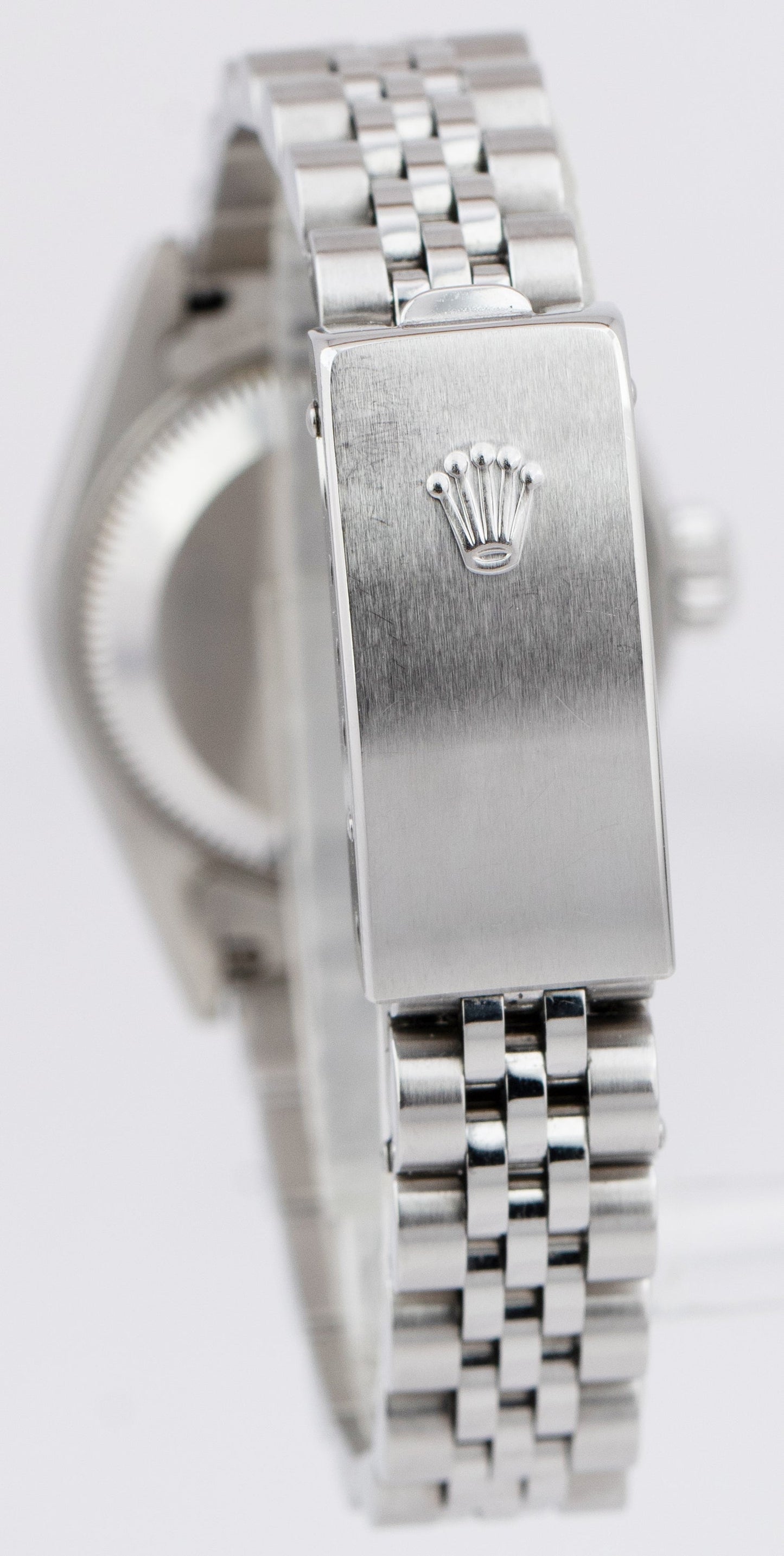 Ladies Rolex Oyster Perpetual Date 26mm Silver Engine-Turned Steel Watch 79240