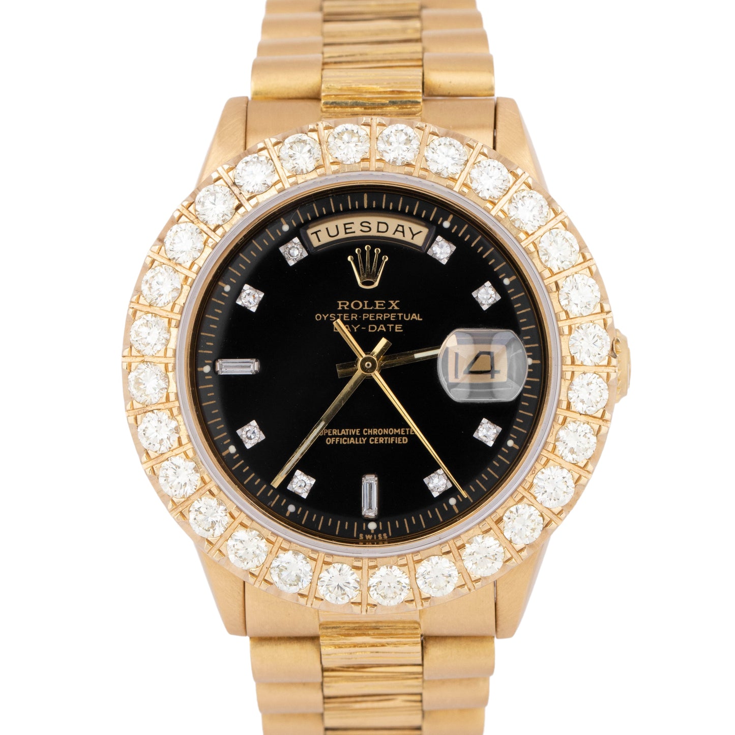 1976 Rolex Day-Date President 36mm DIAMOND Black BARK 18K Yellow Gold Watch 1807
